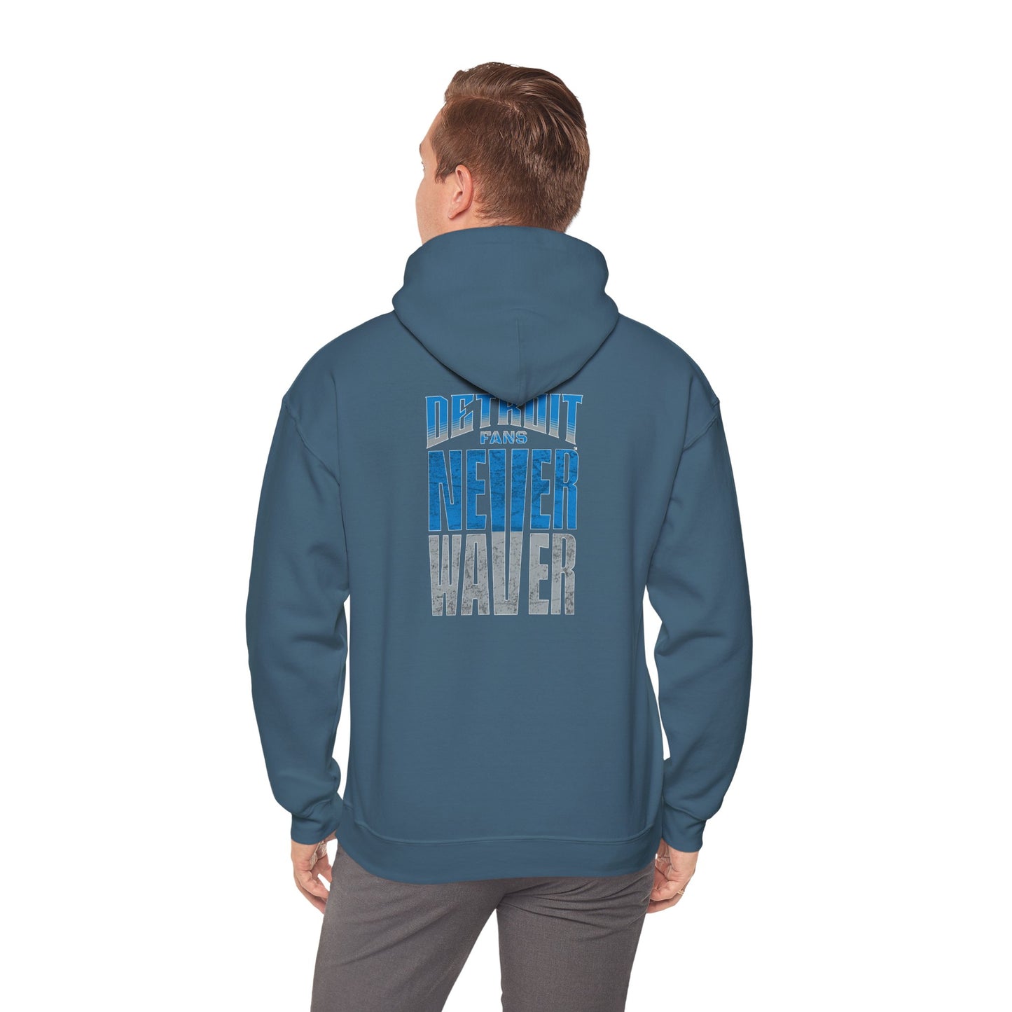 Unisex Heavy Blend™ Hooded Sweatshirt - 'Detroit Fans Never Waver' Inspirational Hoodie for Fans