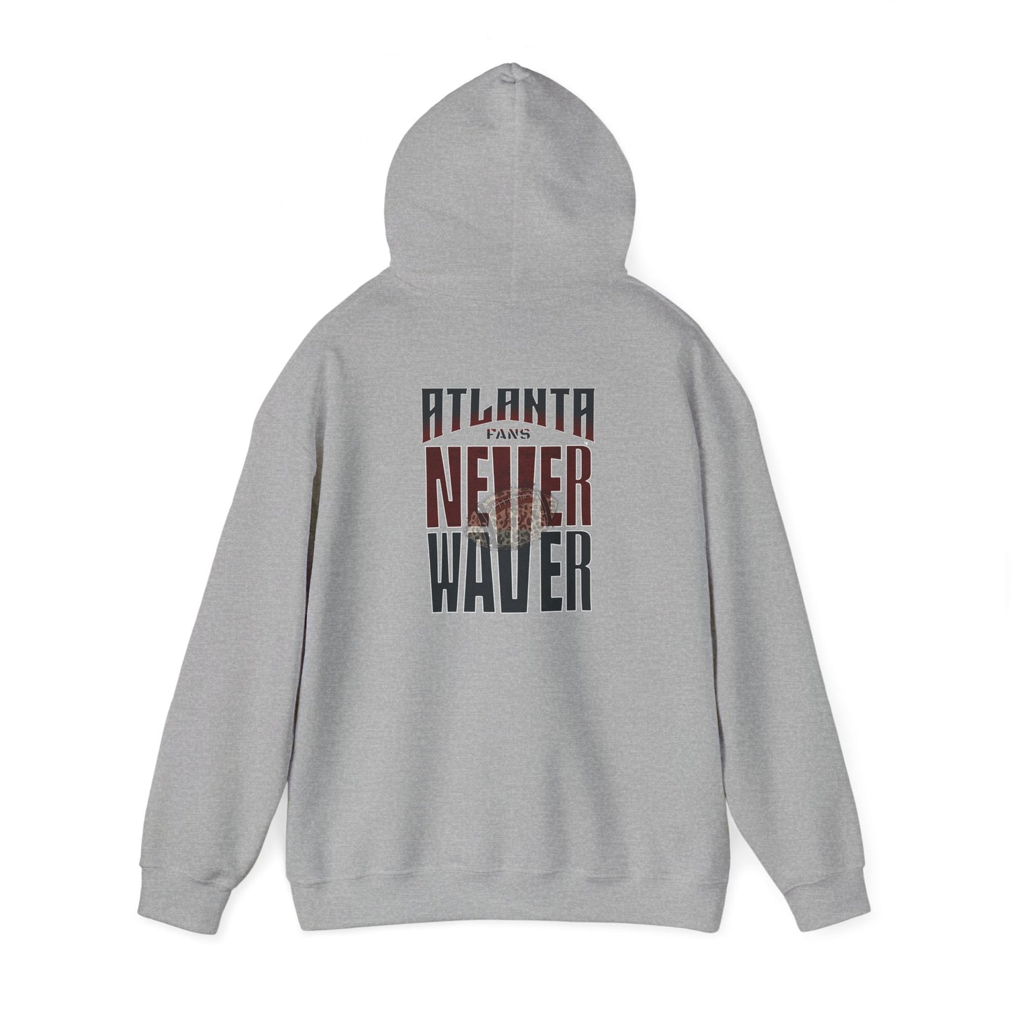 Unisex Heavy Blend™ Hoodie - 'Never Waver' Atlanta Fans Leopard Football Sweatshirt