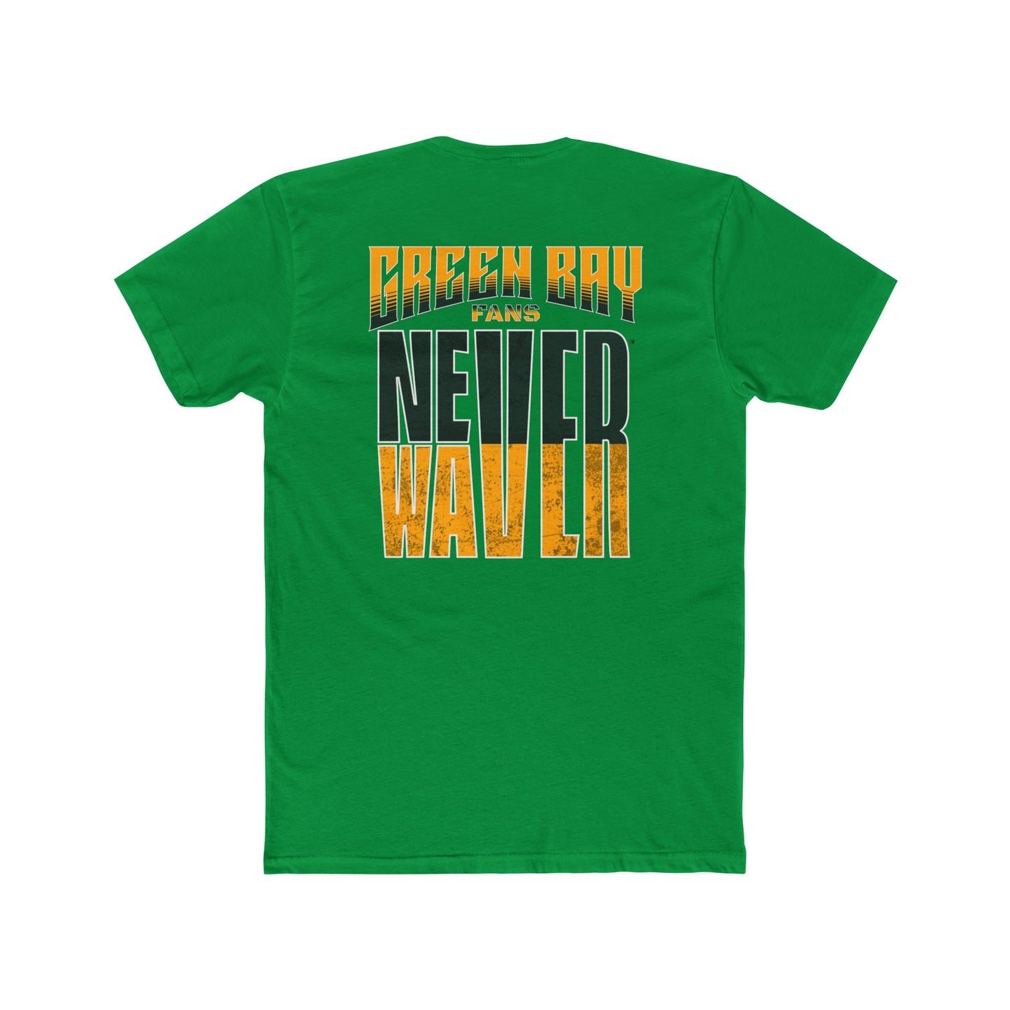 Green Bay Fans  Never Waver with leopard football Unisex Cotton Crew Tee