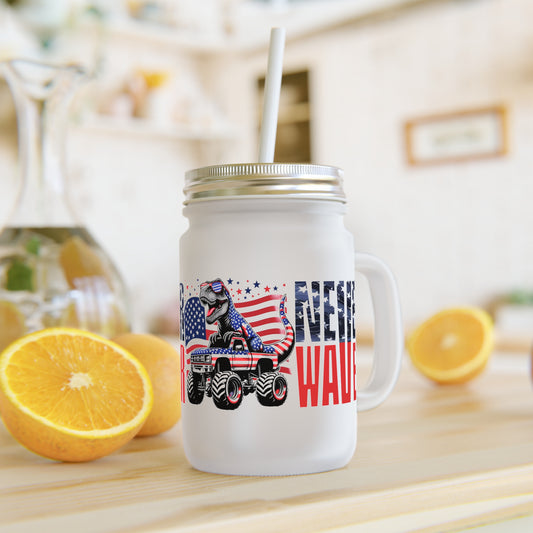 Never Waver Patriotic Dinosaur Mason Jar with Straw - Perfect for 4th of July Celebrations