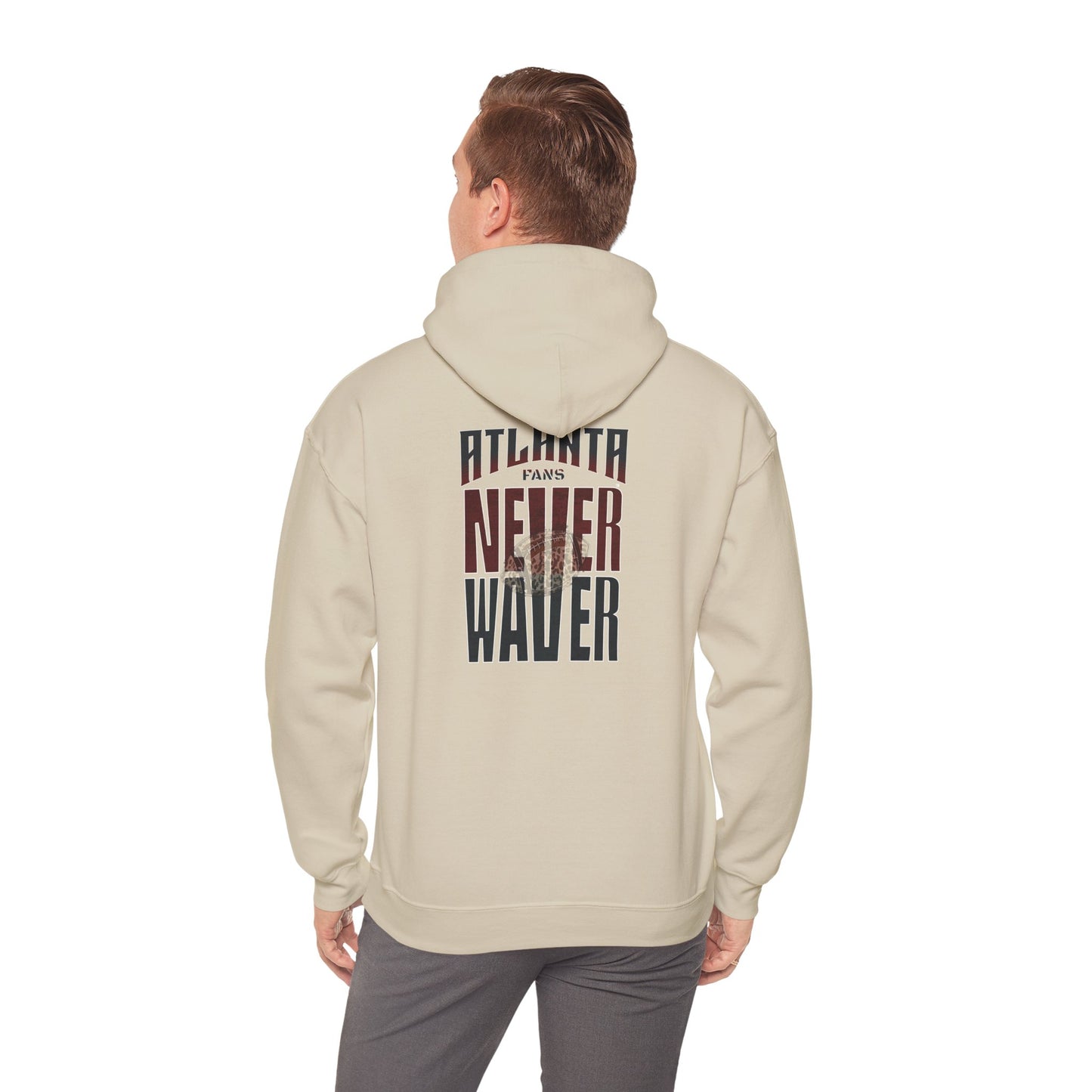 Unisex Heavy Blend™ Hoodie - 'Never Waver' Atlanta Fans Leopard Football Sweatshirt