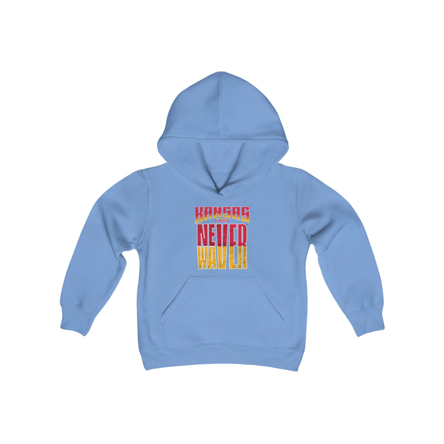 Kansas Fans Never Waver Youth Heavy Blend Hooded Sweatshirt