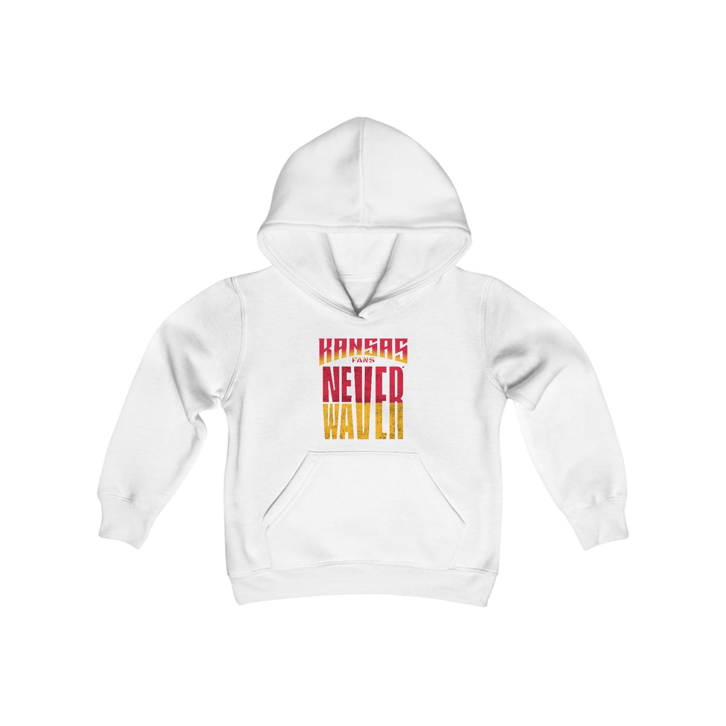 Kansas Fans Never Waver Youth Heavy Blend Hooded Sweatshirt