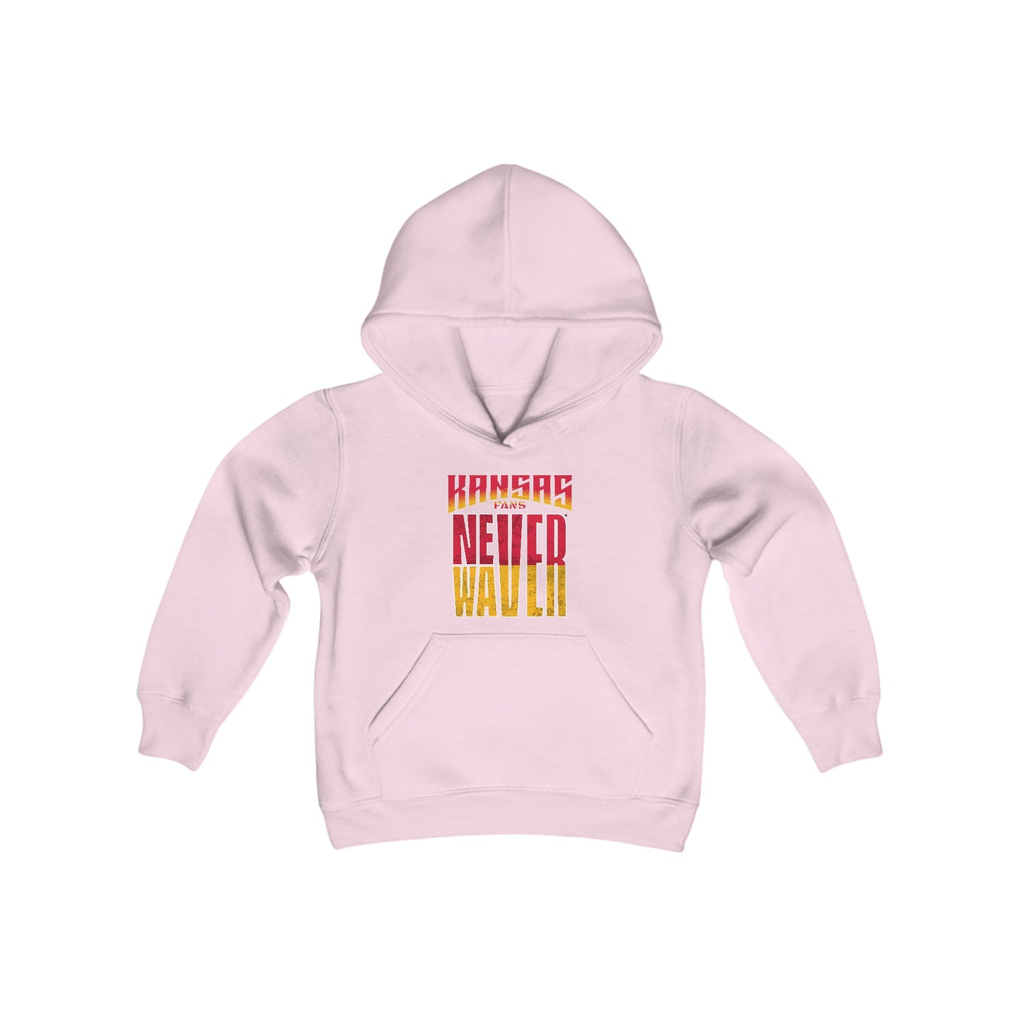 Kansas Fans Never Waver Youth Heavy Blend Hooded Sweatshirt