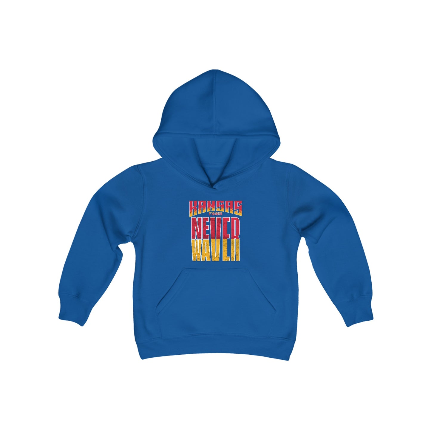 Kansas Fans Never Waver Youth Heavy Blend Hooded Sweatshirt