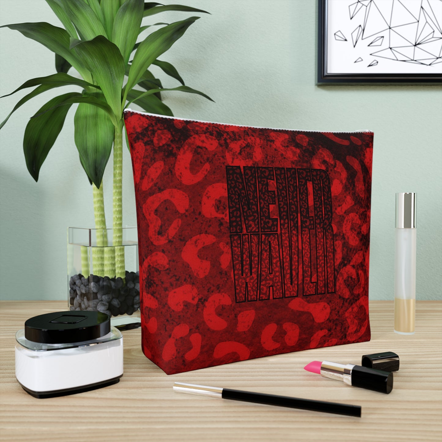 Never Waver Red Leopard Cotton Cosmetic Bag