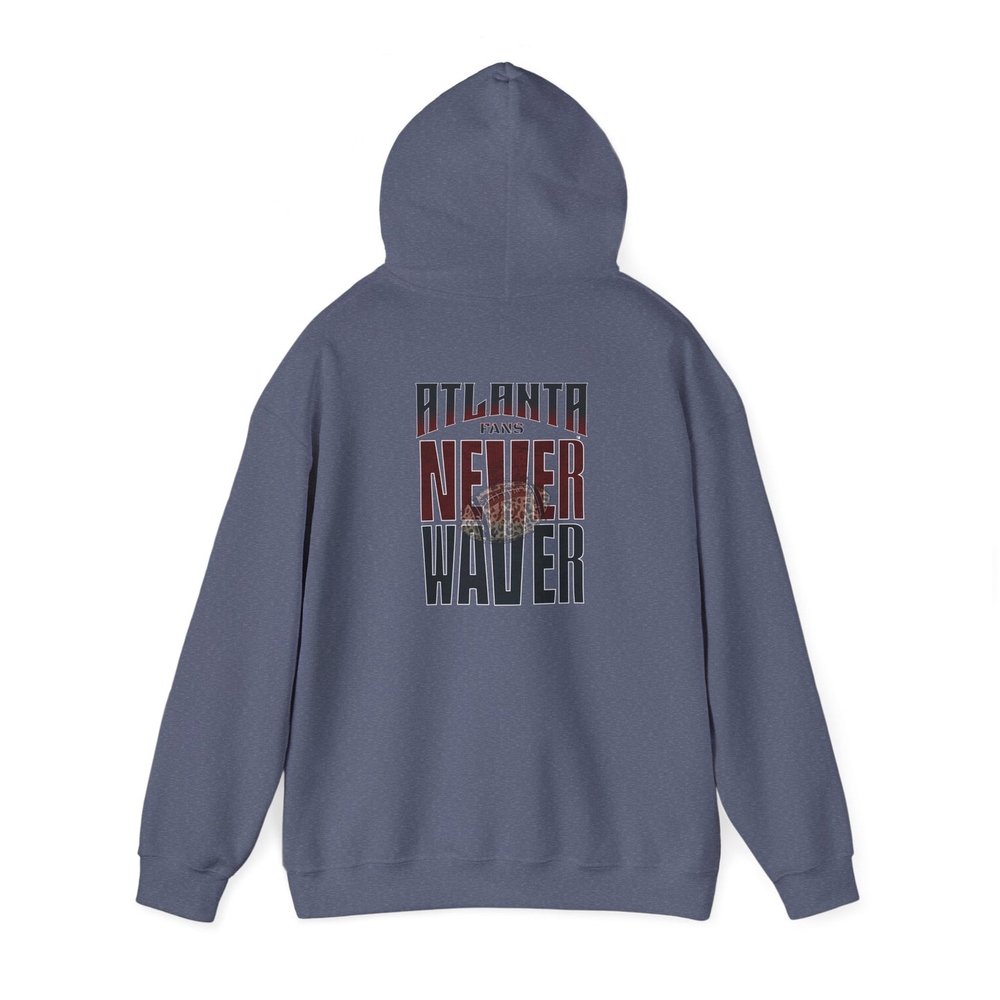 Unisex Heavy Blend™ Hoodie - 'Never Waver' Atlanta Fans Leopard Football Sweatshirt