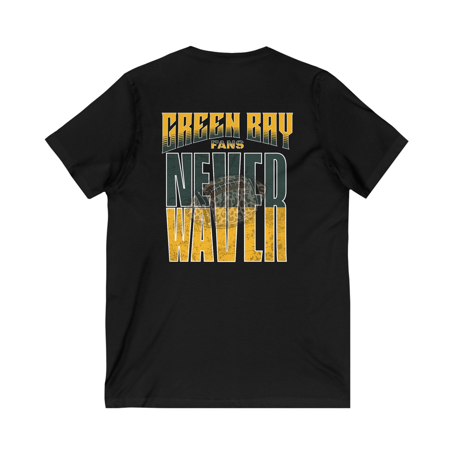 Green Bay Fans Never Waver with leopard football Unisex Jersey Short Sleeve V-Neck Tee