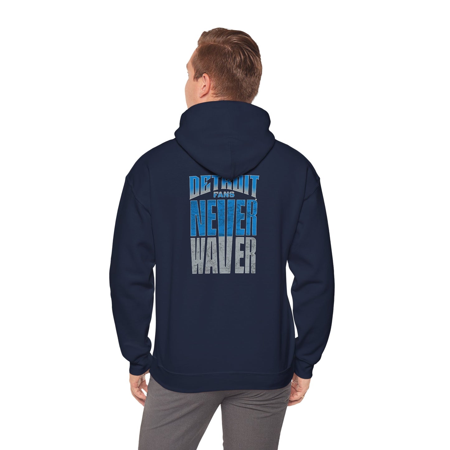 Unisex Heavy Blend™ Hooded Sweatshirt - 'Detroit Fans Never Waver' Inspirational Hoodie for Fans