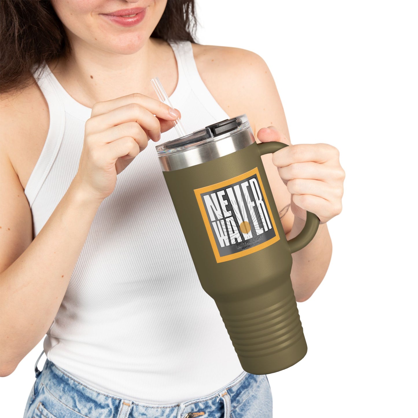 NEVER WAVER Be The Light Insulated Travel Mug, 40oz