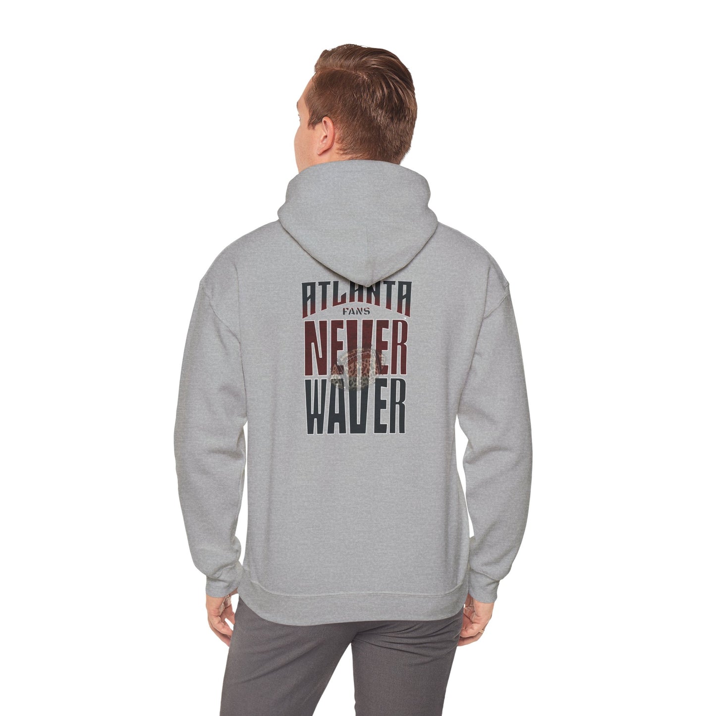 Unisex Heavy Blend™ Hoodie - 'Never Waver' Atlanta Fans Leopard Football Sweatshirt