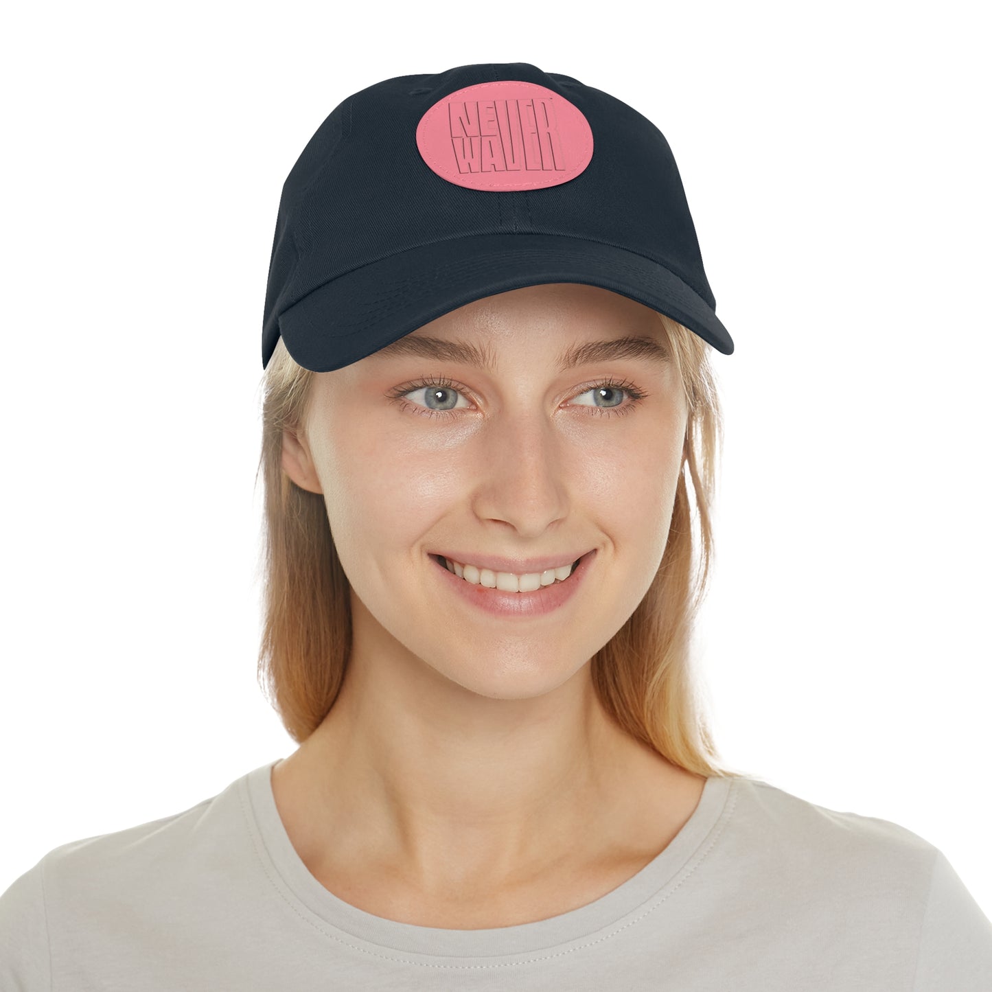 Never Waver Dad Hat with Leather Patch (Round)