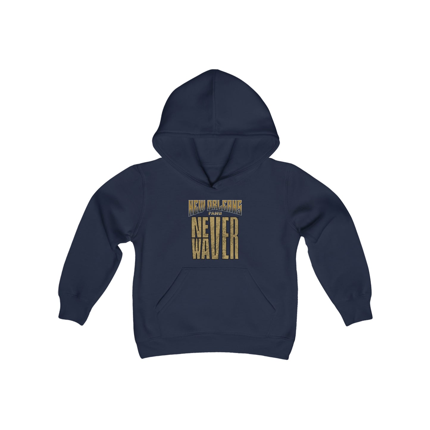 New Orleans Fans Never Waver Youth Heavy Blend Hooded Sweatshirt