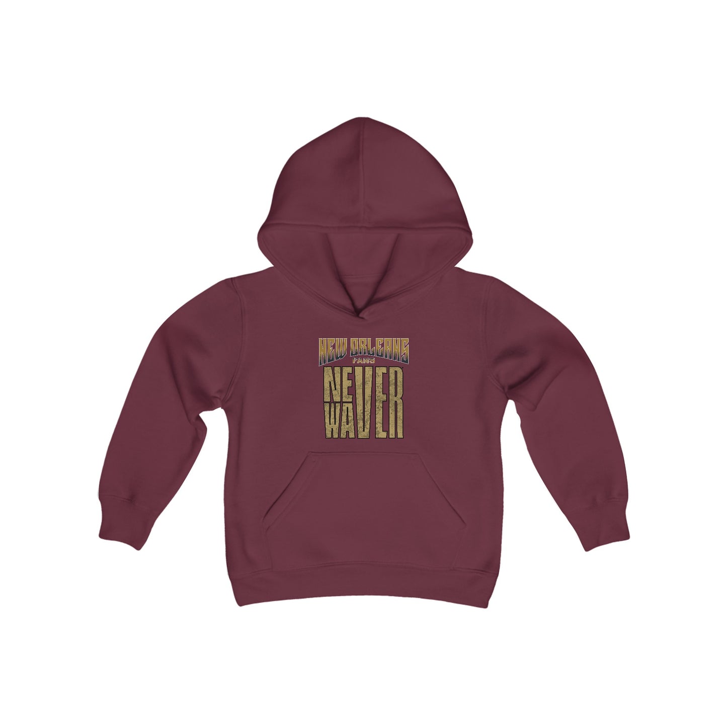 New Orleans Fans Never Waver Youth Heavy Blend Hooded Sweatshirt