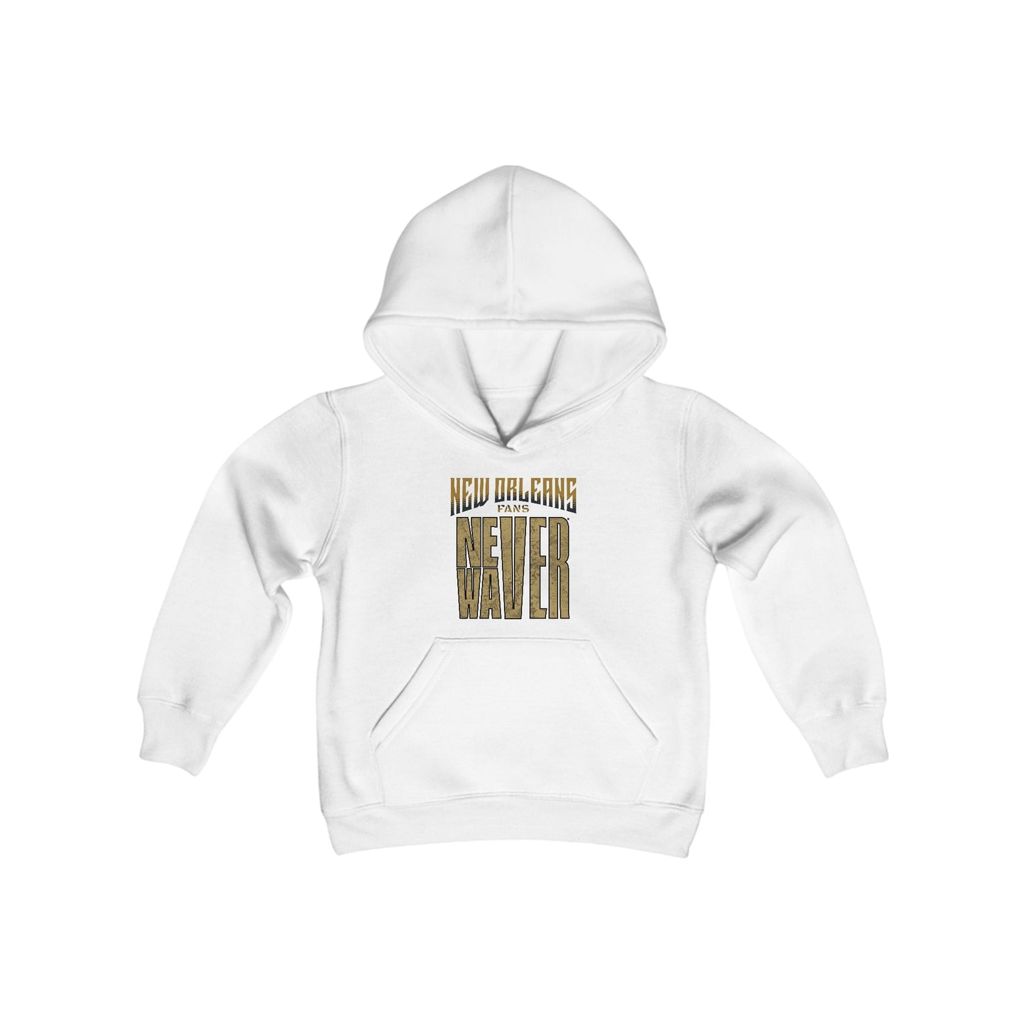 New Orleans Fans Never Waver Youth Heavy Blend Hooded Sweatshirt