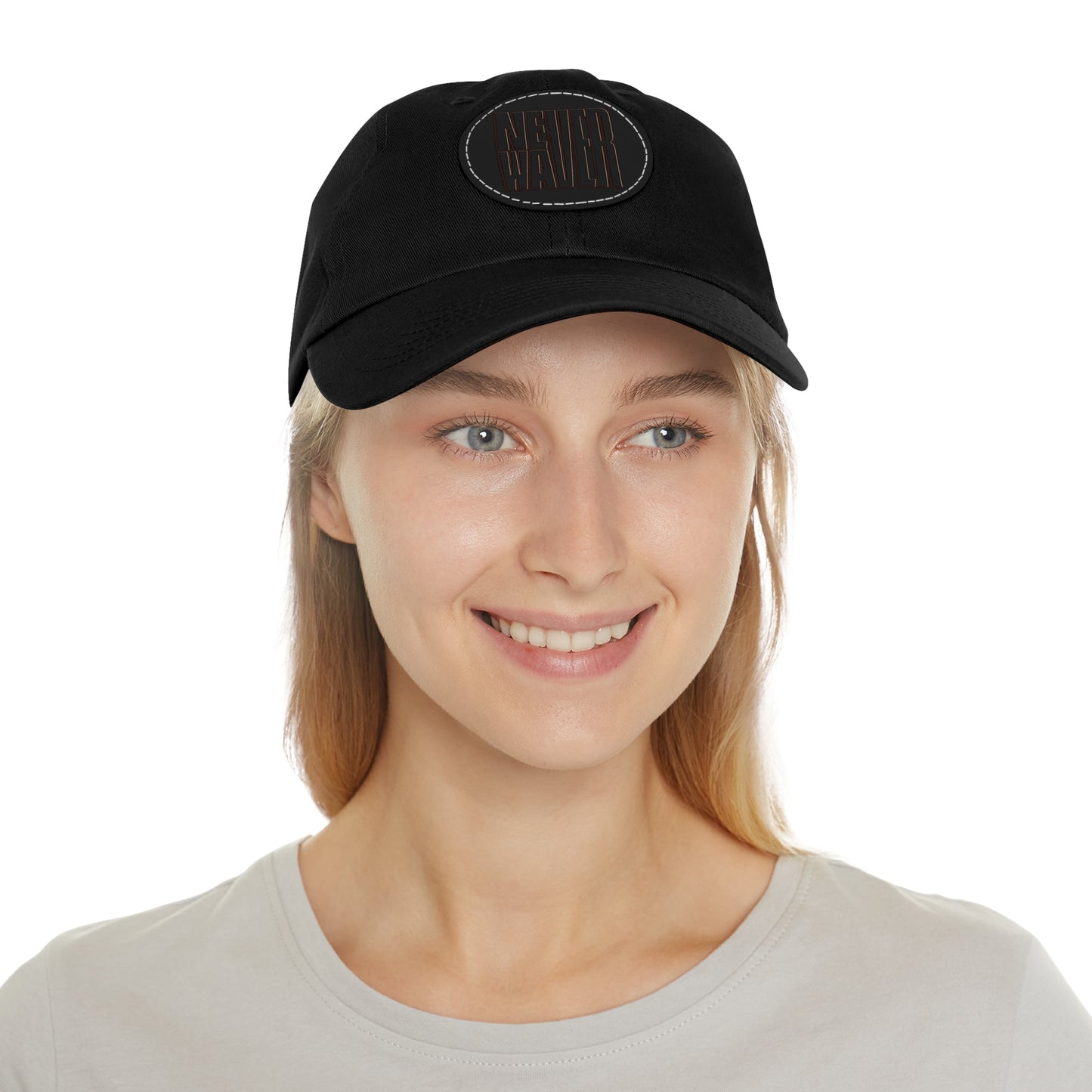 Never Waver Dad Hat with Leather Patch (Round)