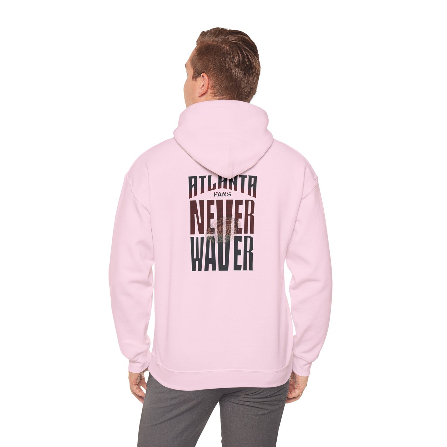 Unisex Heavy Blend™ Hoodie - 'Never Waver' Atlanta Fans Leopard Football Sweatshirt