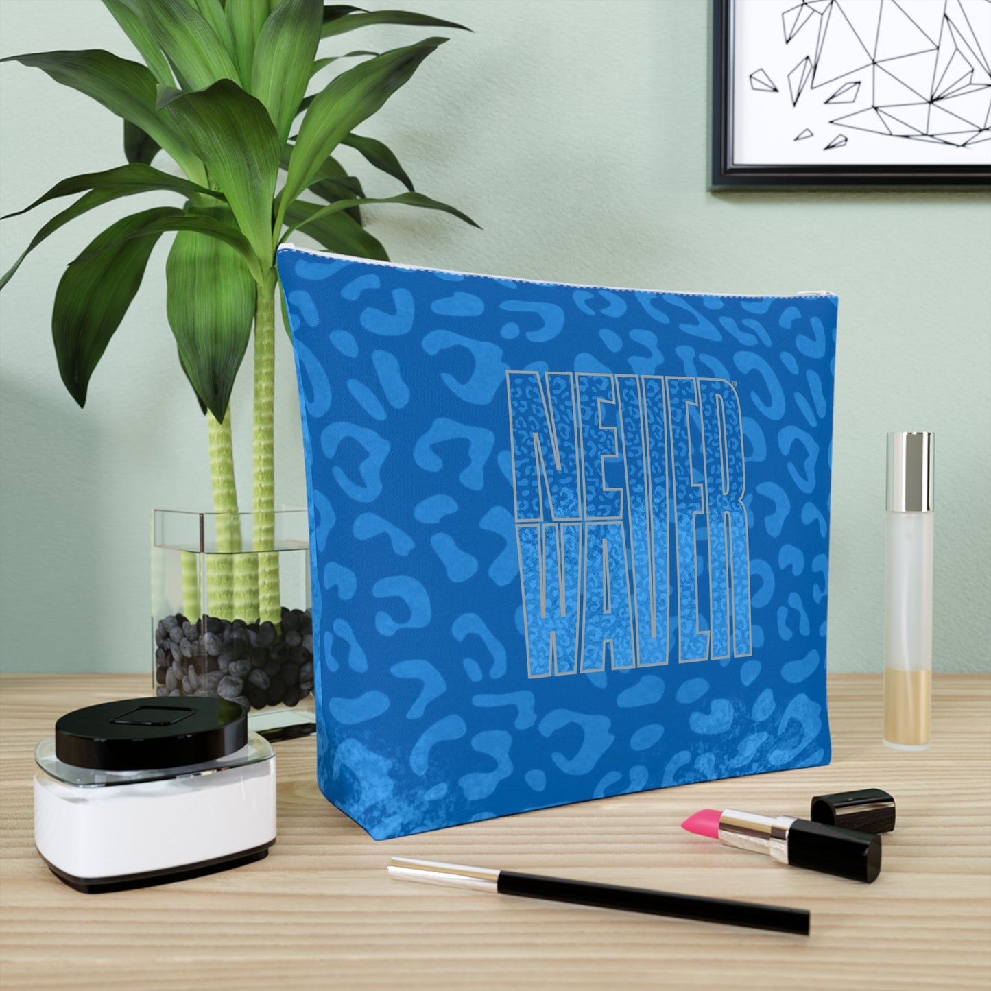 Never Waver Blue Leopard Cotton Cosmetic Bag