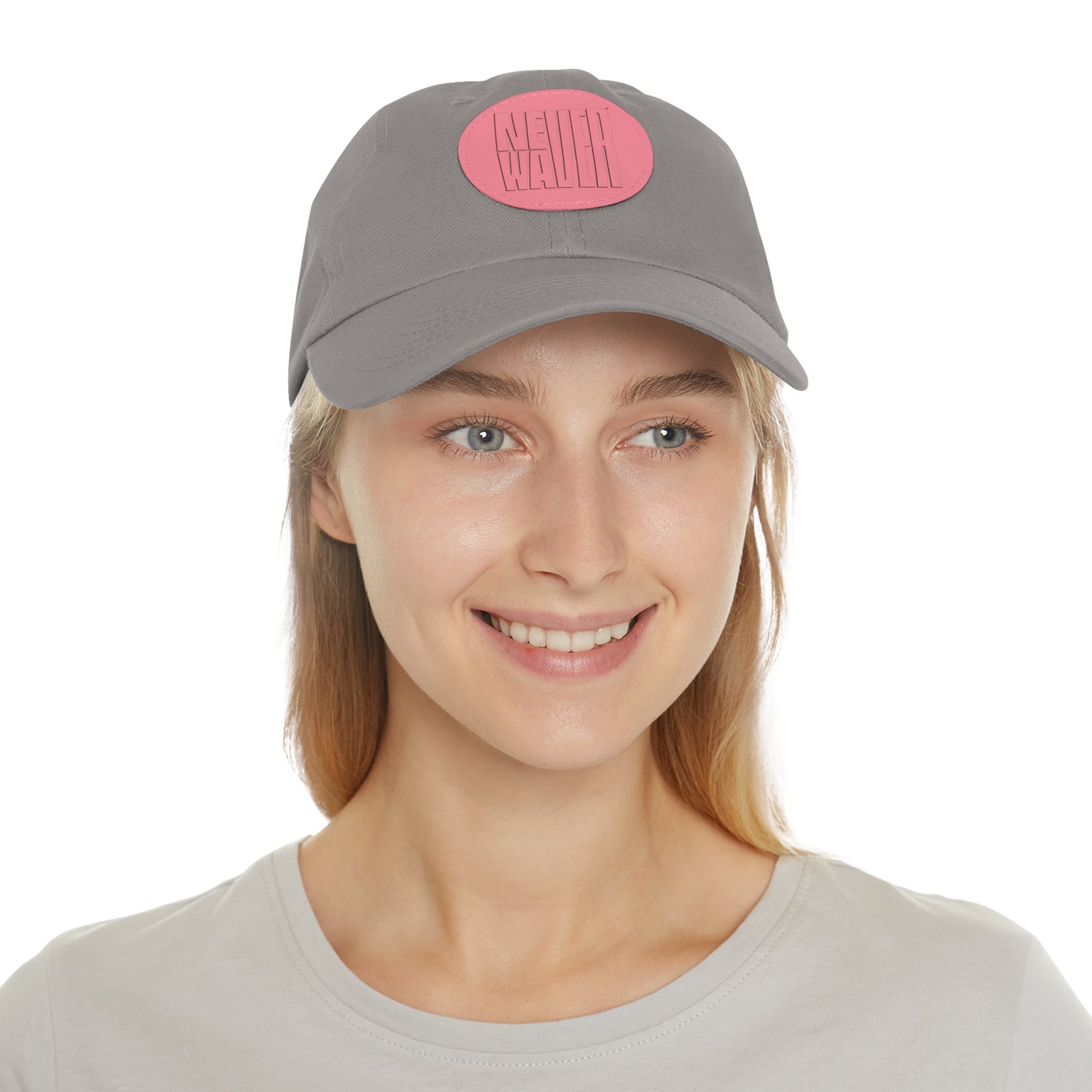 Never Waver Dad Hat with Leather Patch (Round)