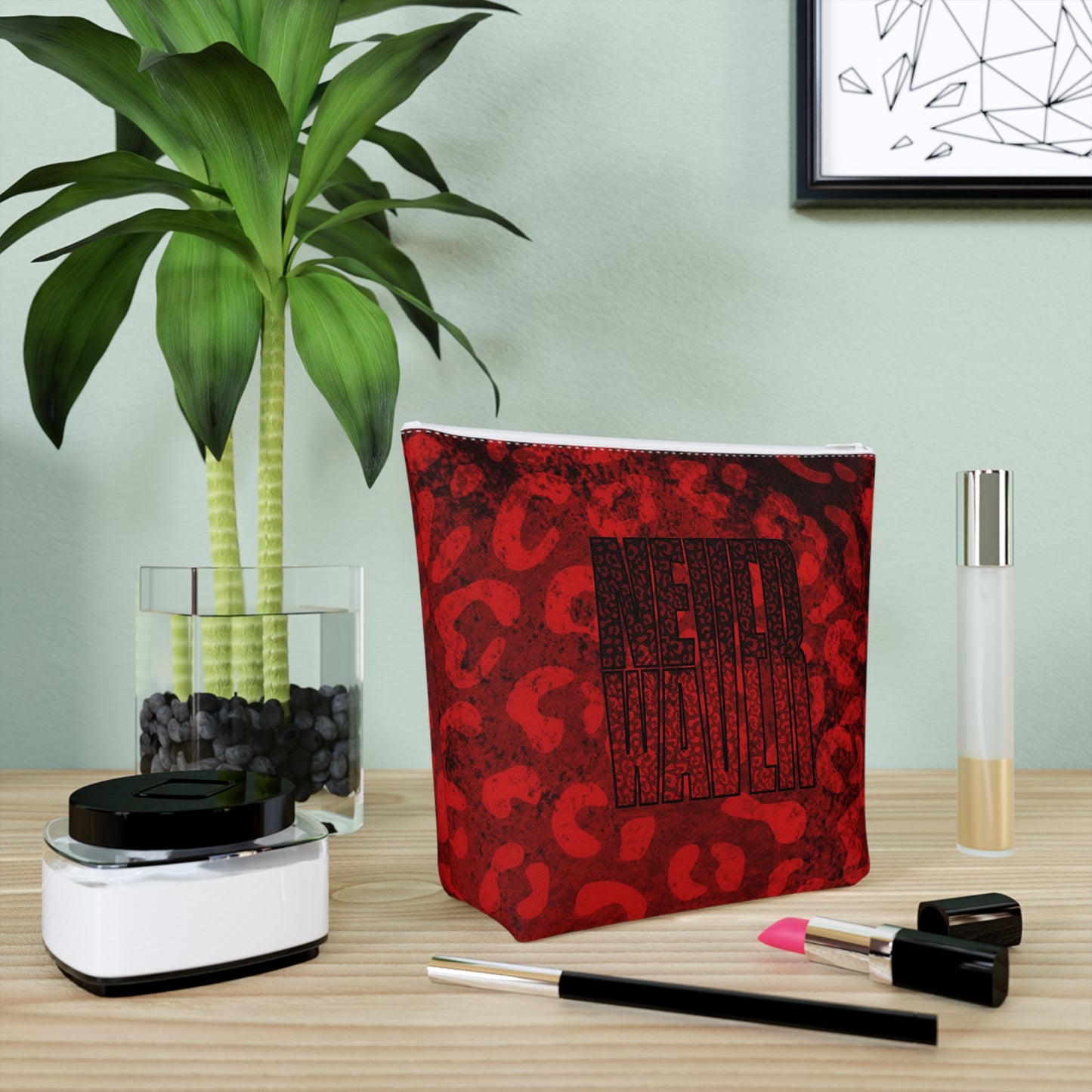 Never Waver Red Leopard Cotton Cosmetic Bag