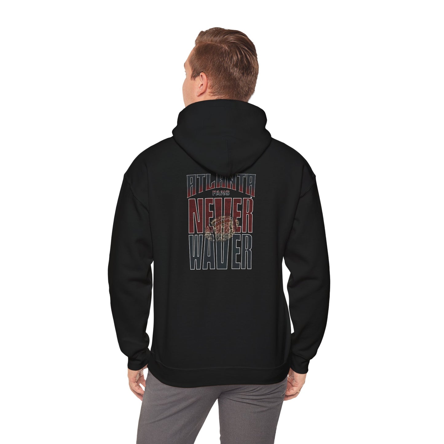 Unisex Heavy Blend™ Hoodie - 'Never Waver' Atlanta Fans Leopard Football Sweatshirt