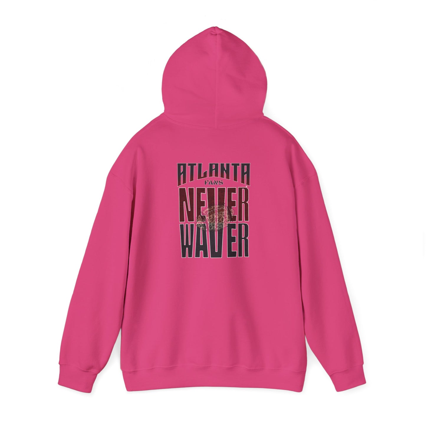 Unisex Heavy Blend™ Hoodie - 'Never Waver' Atlanta Fans Leopard Football Sweatshirt