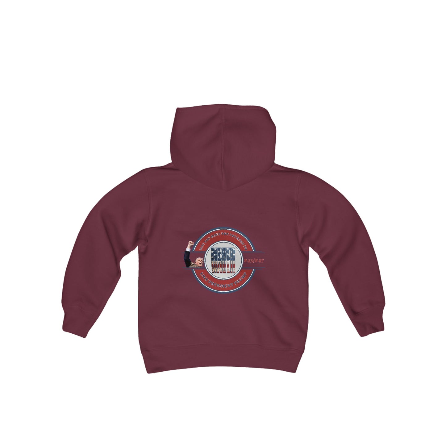 May you have the Courage to Never Waver Like President Trump Vintage-Inspired Youth Hoodie with American Flag Design