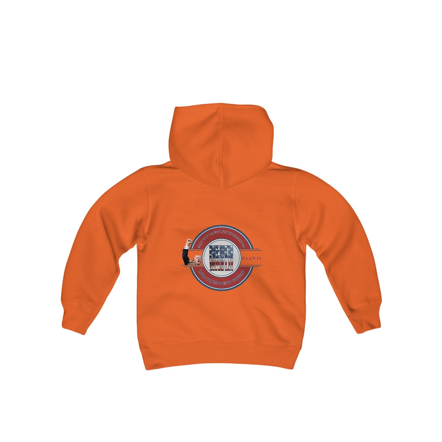 May you have the Courage to Never Waver Like President Trump Vintage-Inspired Youth Hoodie with American Flag Design