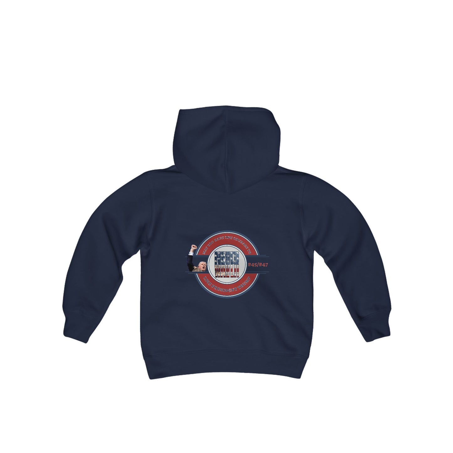 May you have the Courage to Never Waver Like President Trump Vintage-Inspired Youth Hoodie with American Flag Design