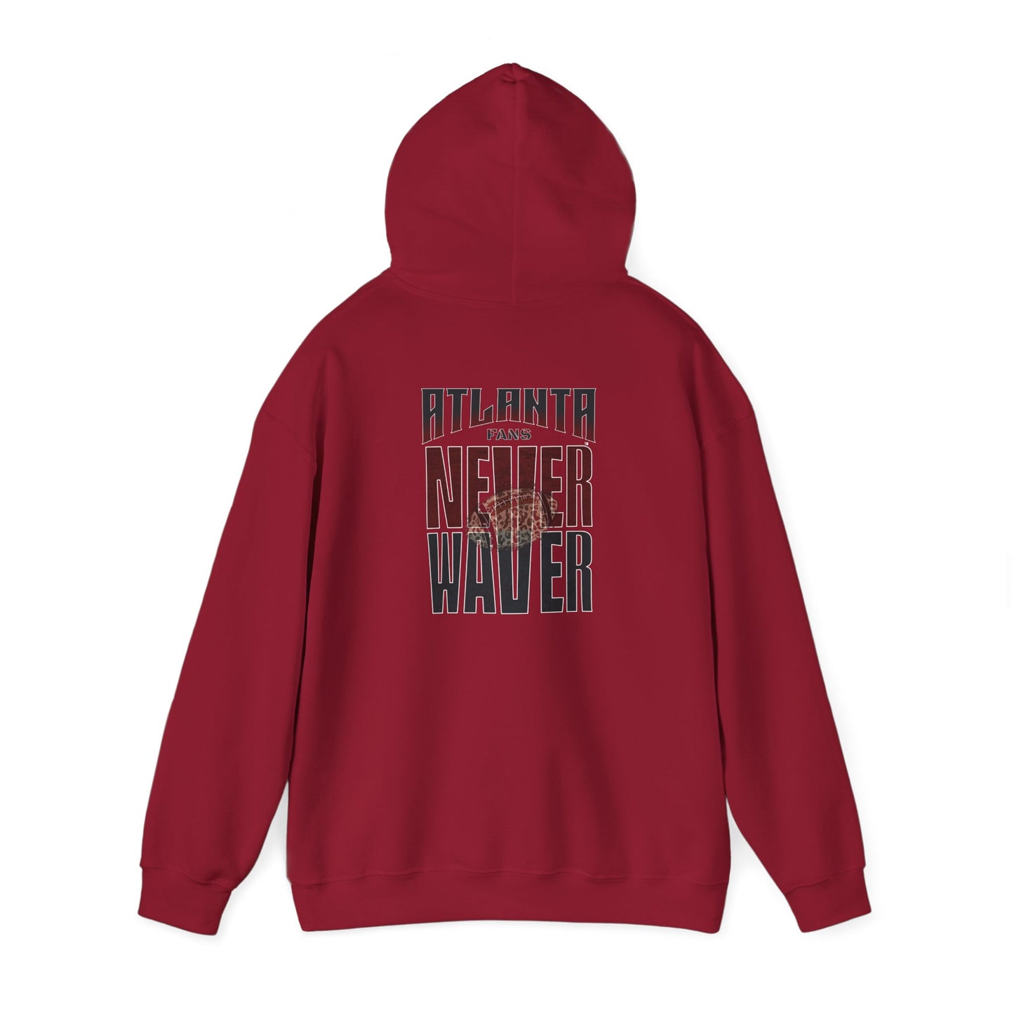 Unisex Heavy Blend™ Hoodie - 'Never Waver' Atlanta Fans Leopard Football Sweatshirt