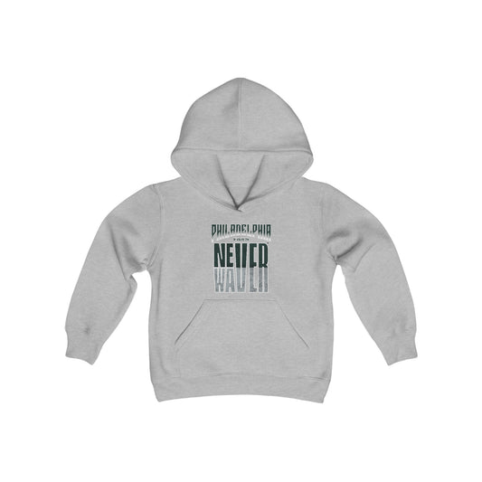 Philadelphia Fans Never Waver Youth Heavy Blend Hooded Sweatshirt