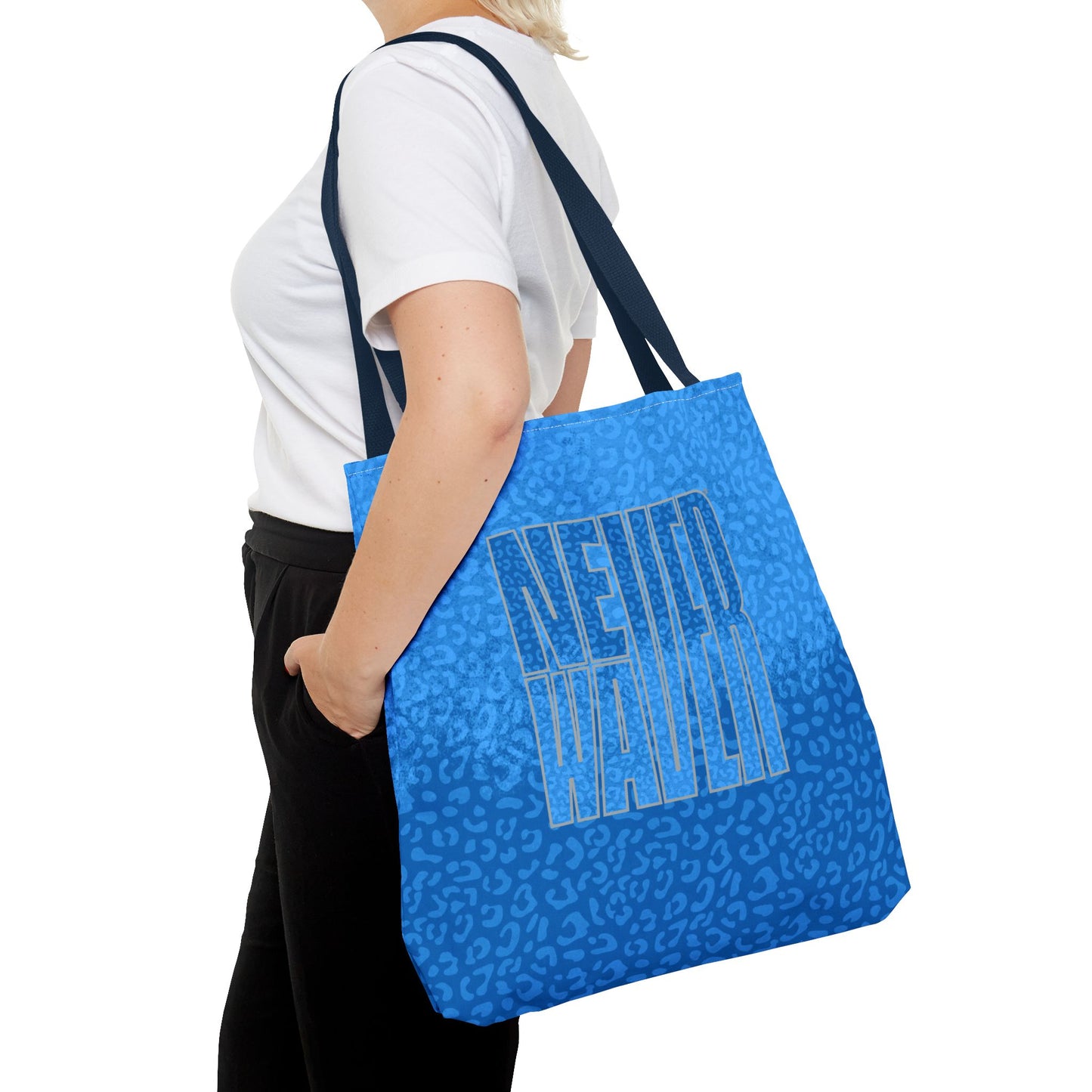 Never Waver Mamma Blue Leopard Tote Bag (AOP)