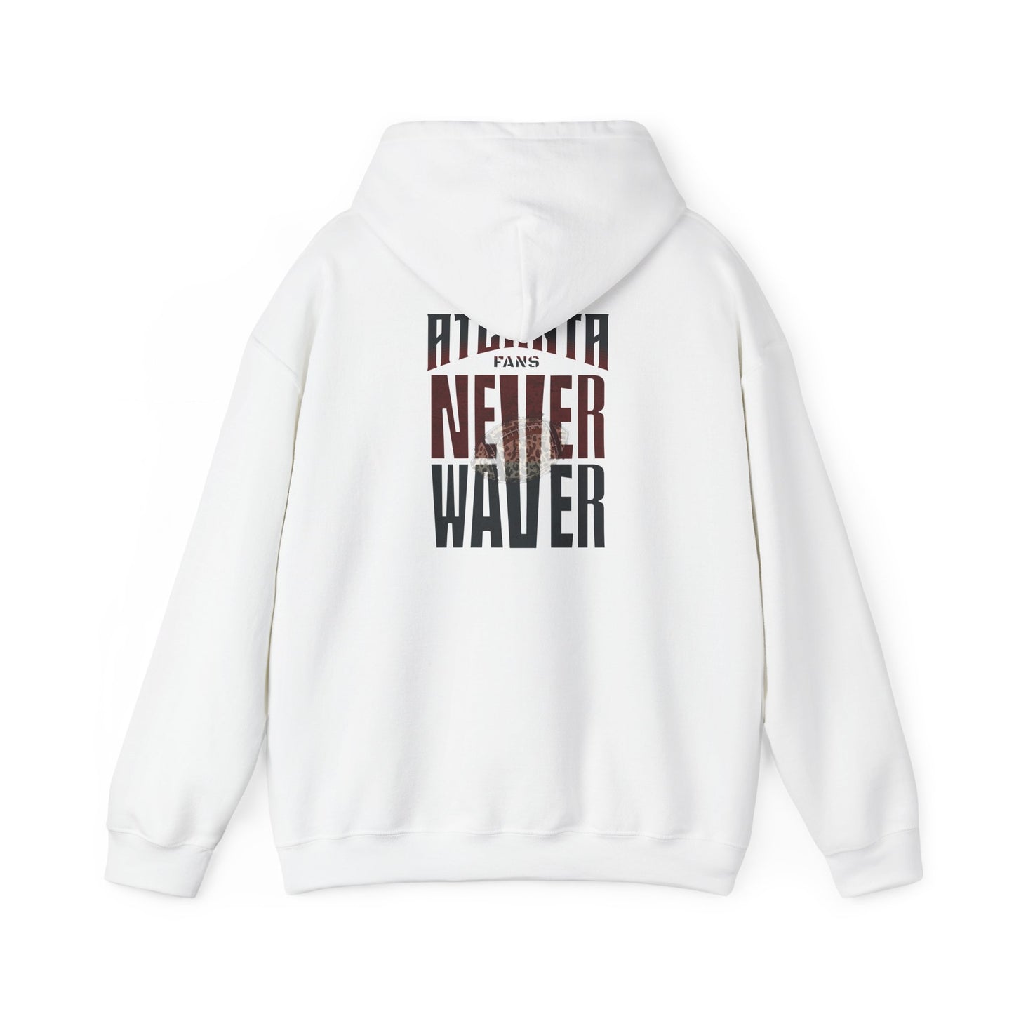 Unisex Heavy Blend™ Hoodie - 'Never Waver' Atlanta Fans Leopard Football Sweatshirt