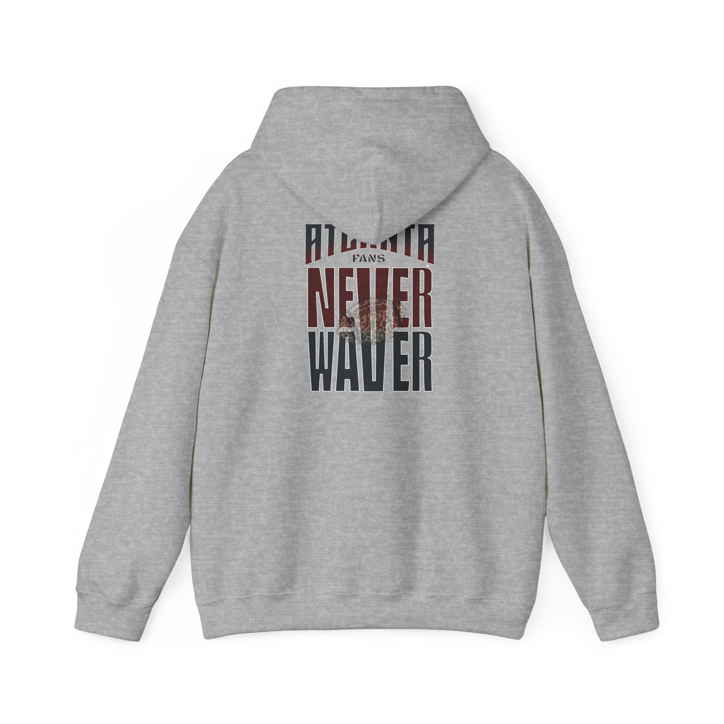 Unisex Heavy Blend™ Hoodie - 'Never Waver' Atlanta Fans Leopard Football Sweatshirt