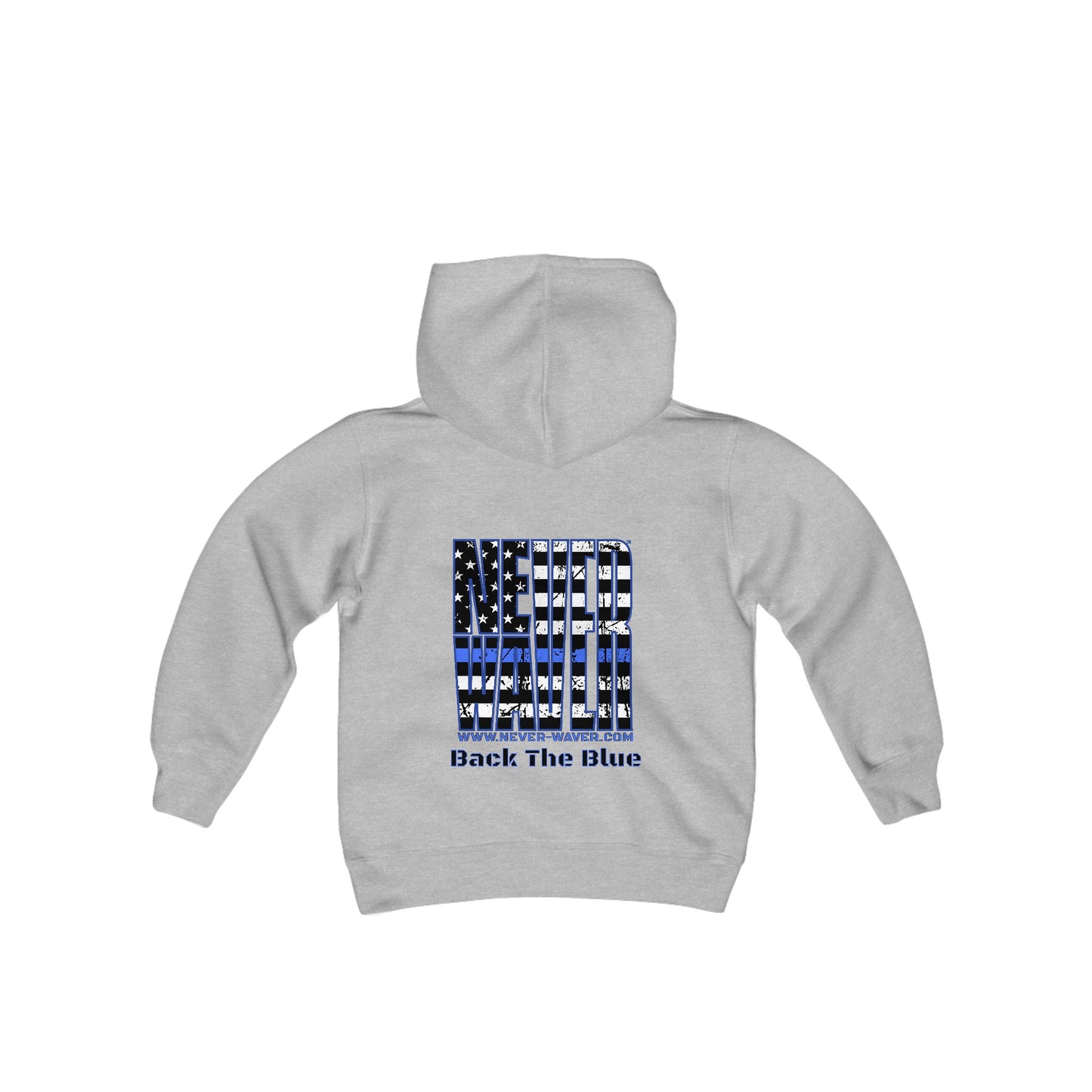 Never Waver Back The Blue  Vintage-Inspired Youth Hoodie with American Flag Design