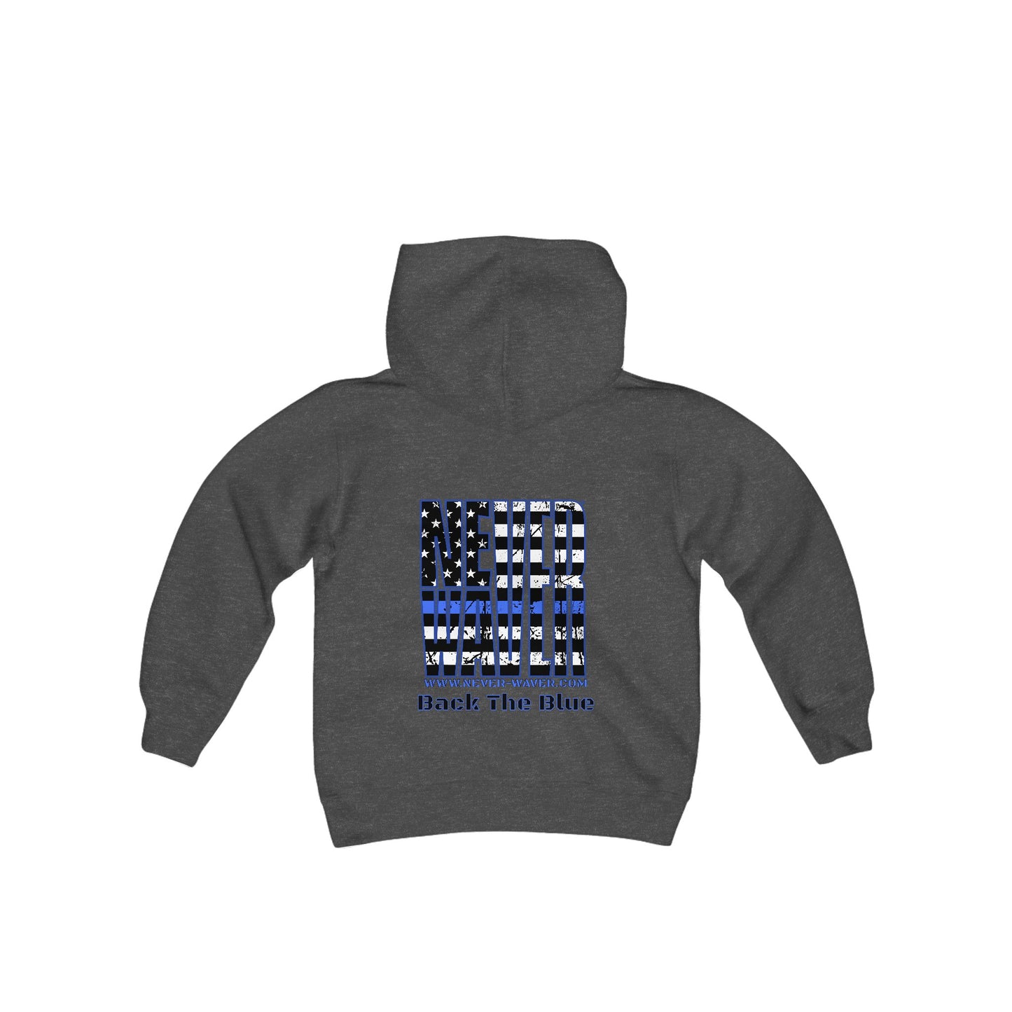 Never Waver Back The Blue  Vintage-Inspired Youth Hoodie with American Flag Design