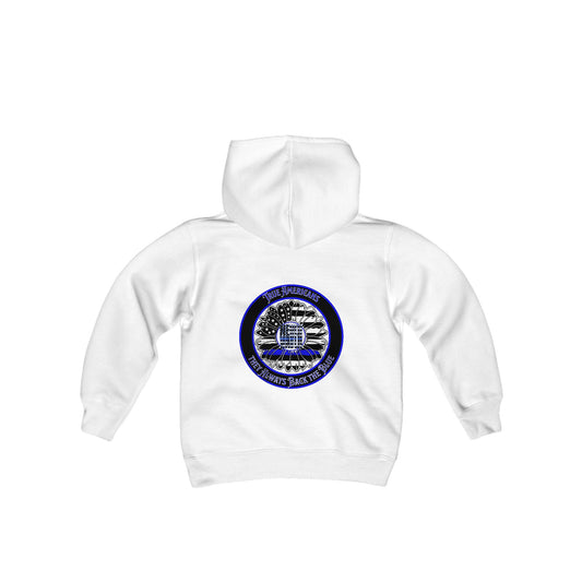 True Americans Never Waver They Always Back The Blue  Vintage-Inspired Youth Hoodie with American Flag Design