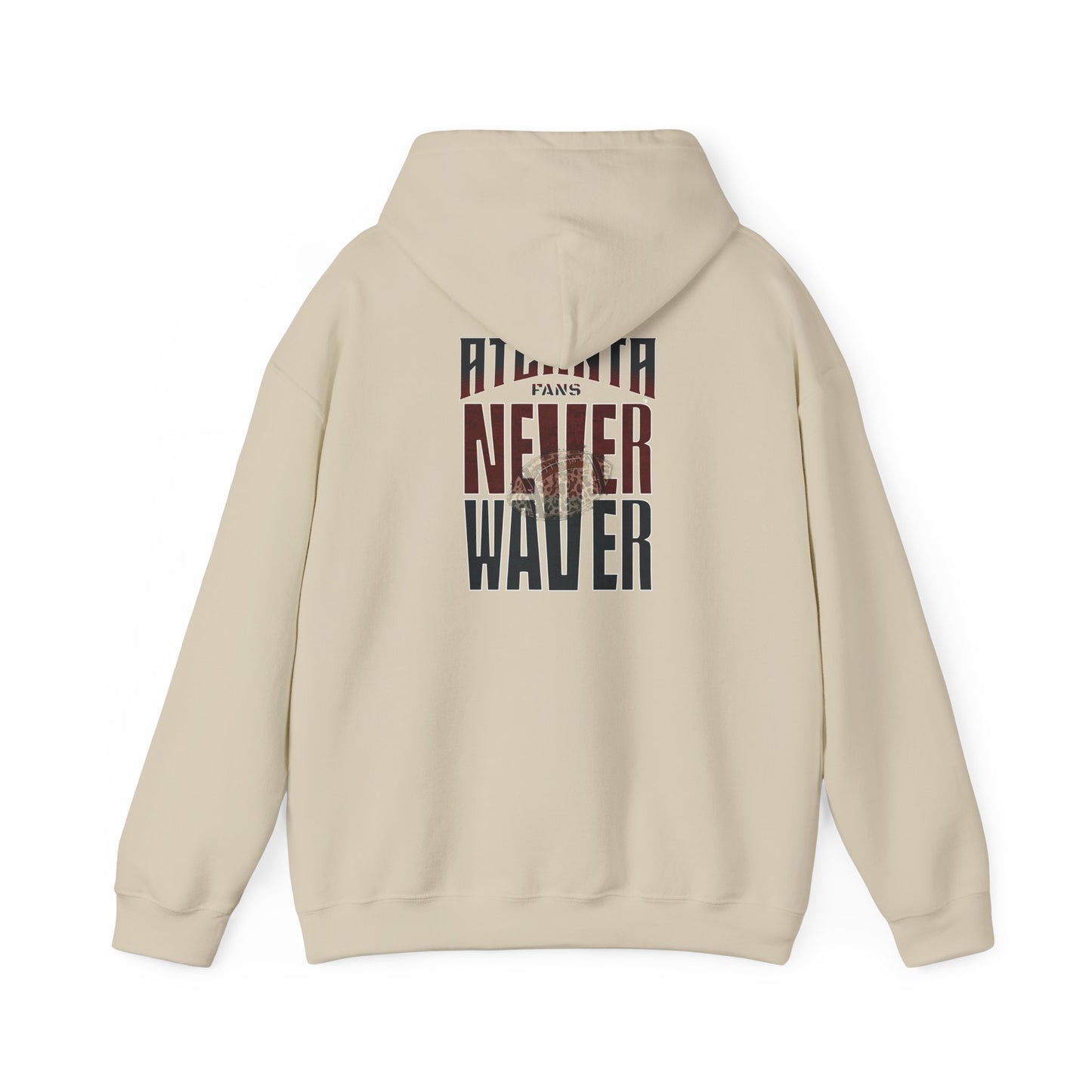 Unisex Heavy Blend™ Hoodie - 'Never Waver' Atlanta Fans Leopard Football Sweatshirt