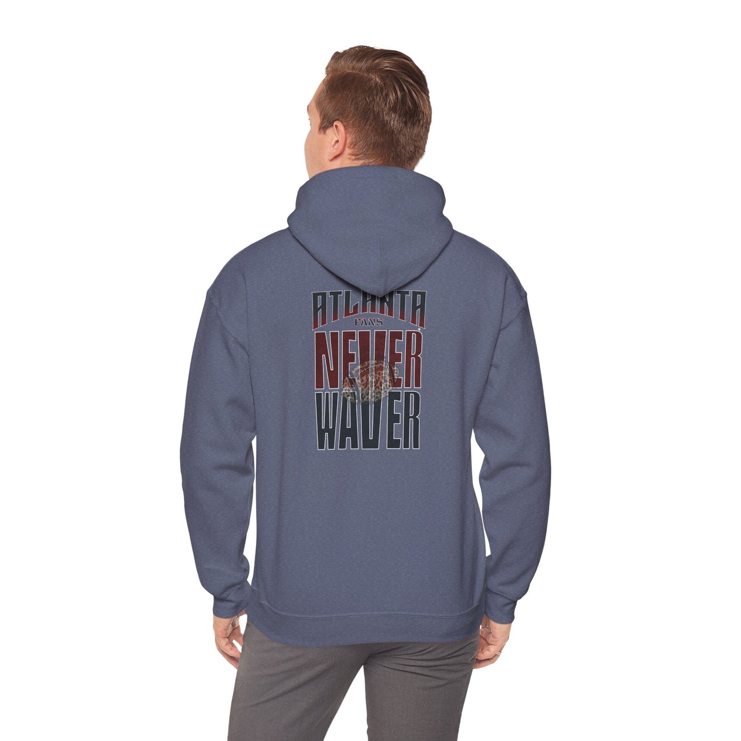 Unisex Heavy Blend™ Hoodie - 'Never Waver' Atlanta Fans Leopard Football Sweatshirt