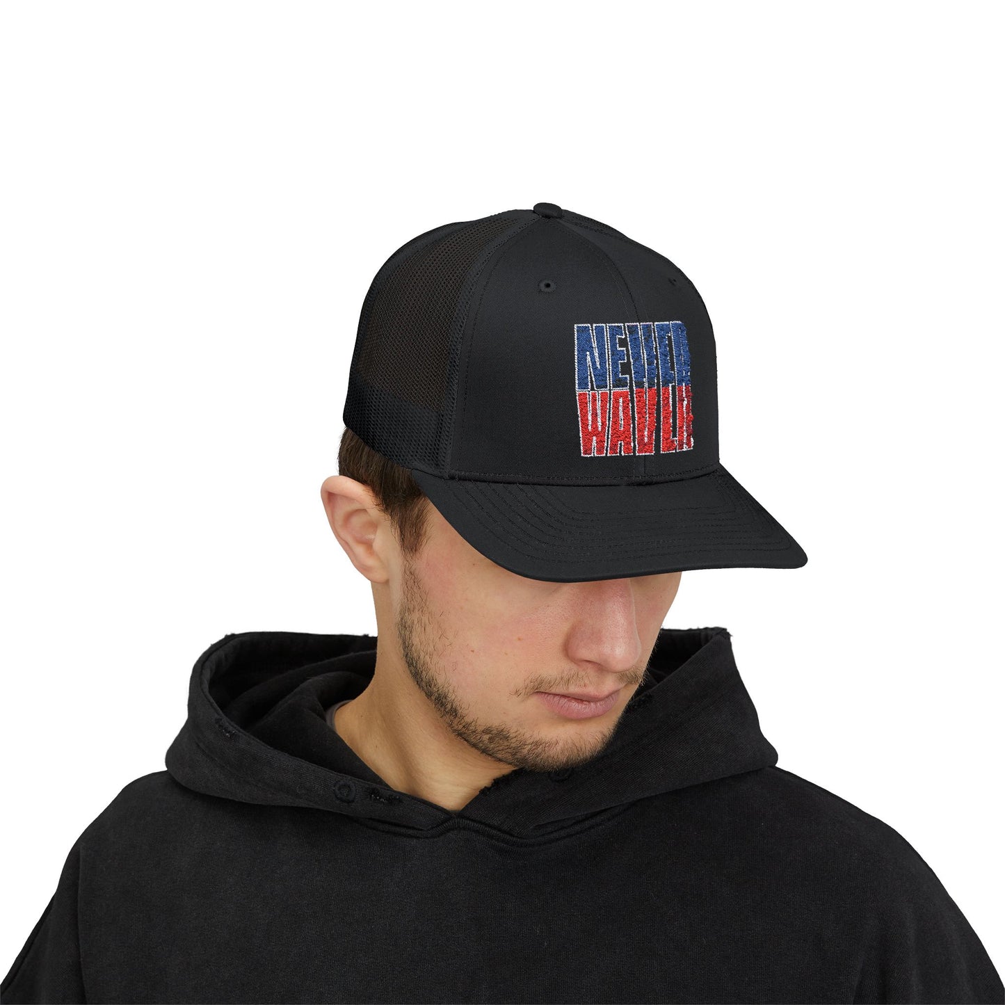 Never Waver Embroidered Snapback Trucker Cap