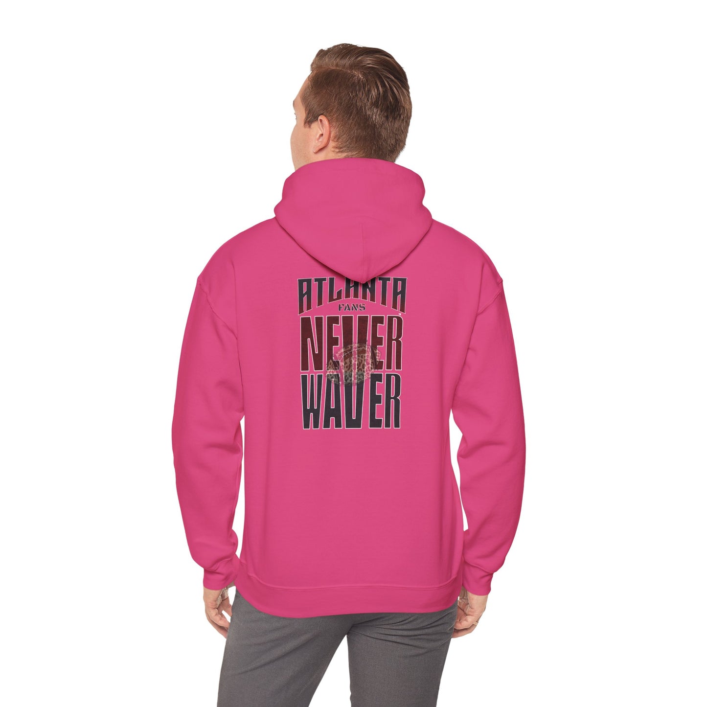 Unisex Heavy Blend™ Hoodie - 'Never Waver' Atlanta Fans Leopard Football Sweatshirt