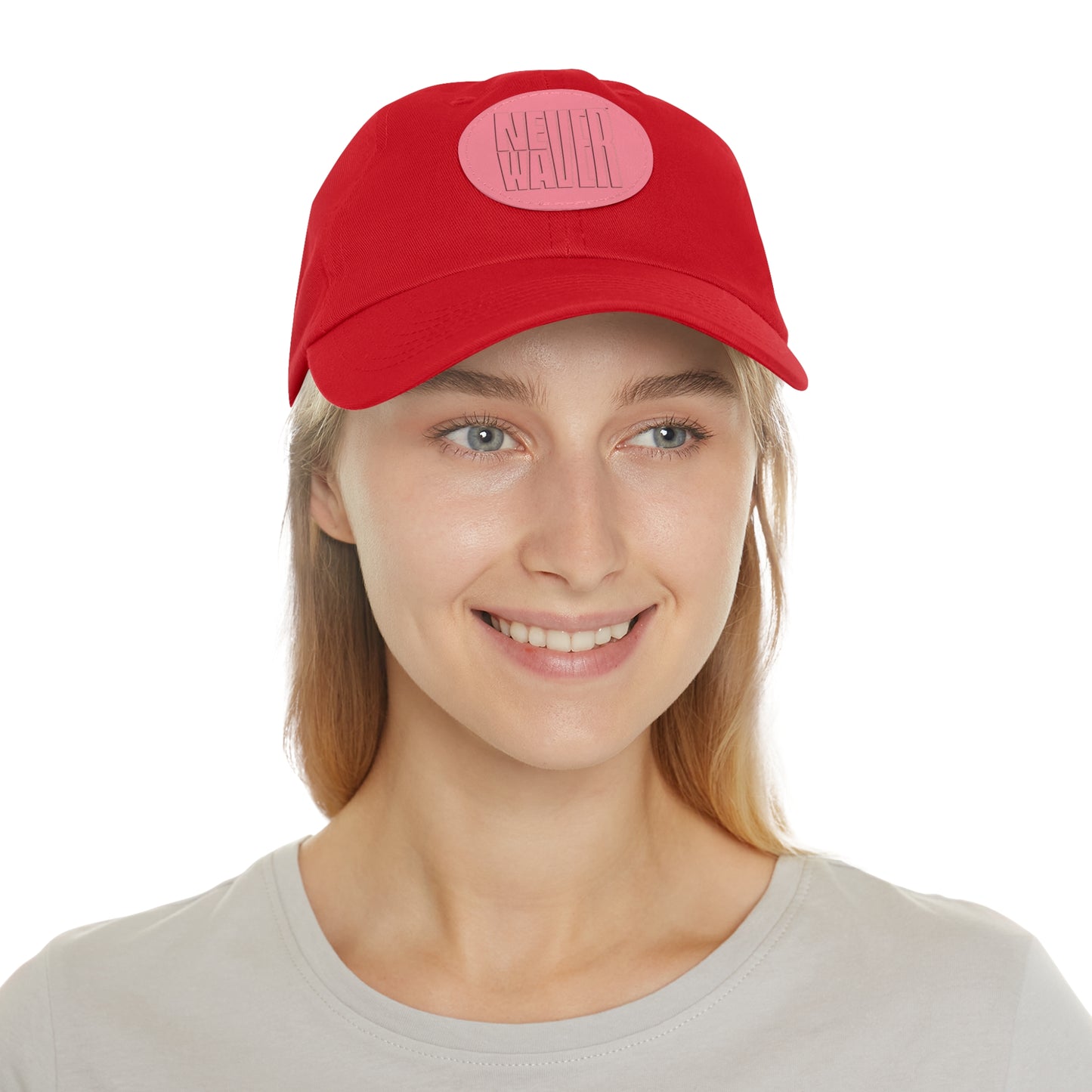 Never Waver Dad Hat with Leather Patch (Round)