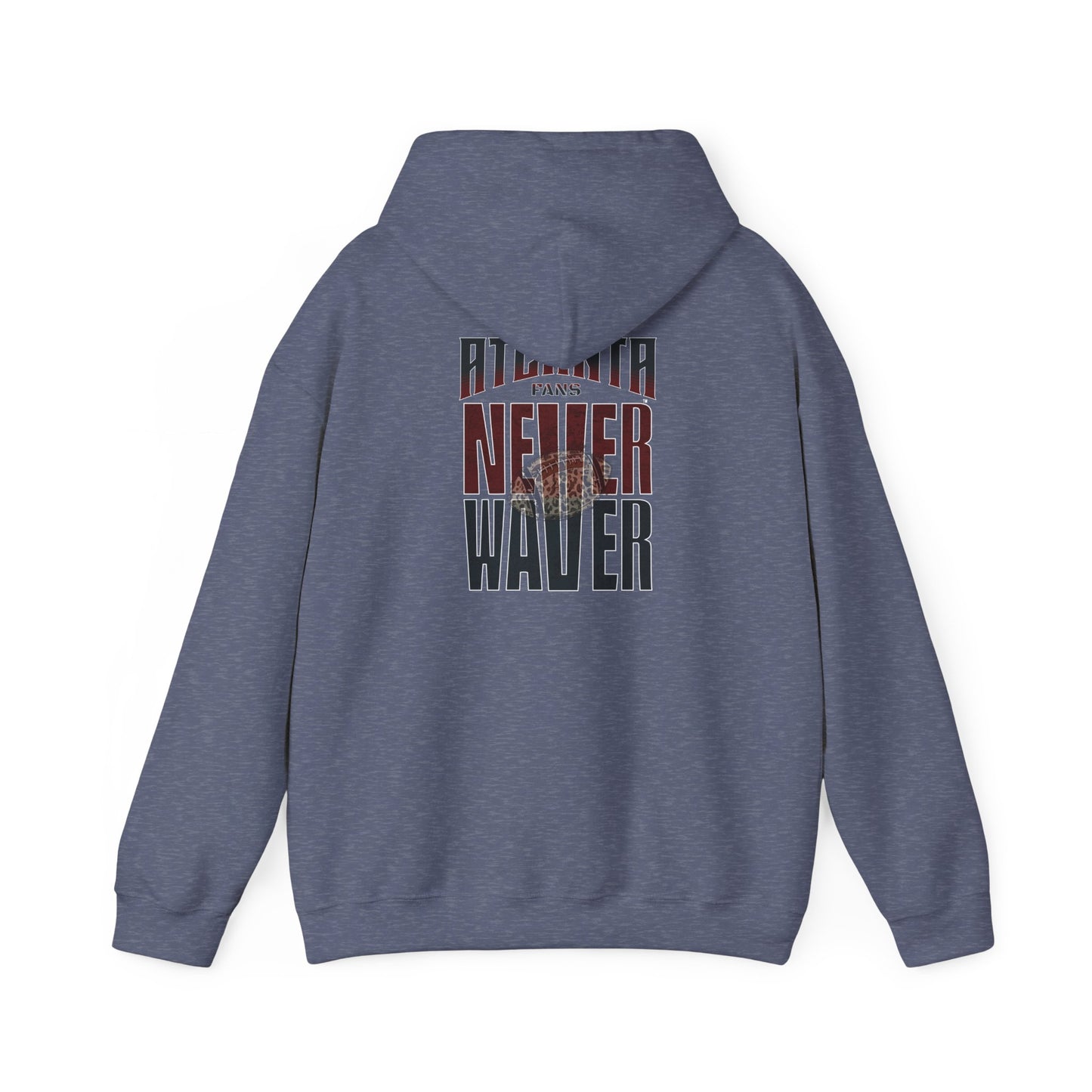 Unisex Heavy Blend™ Hoodie - 'Never Waver' Atlanta Fans Leopard Football Sweatshirt