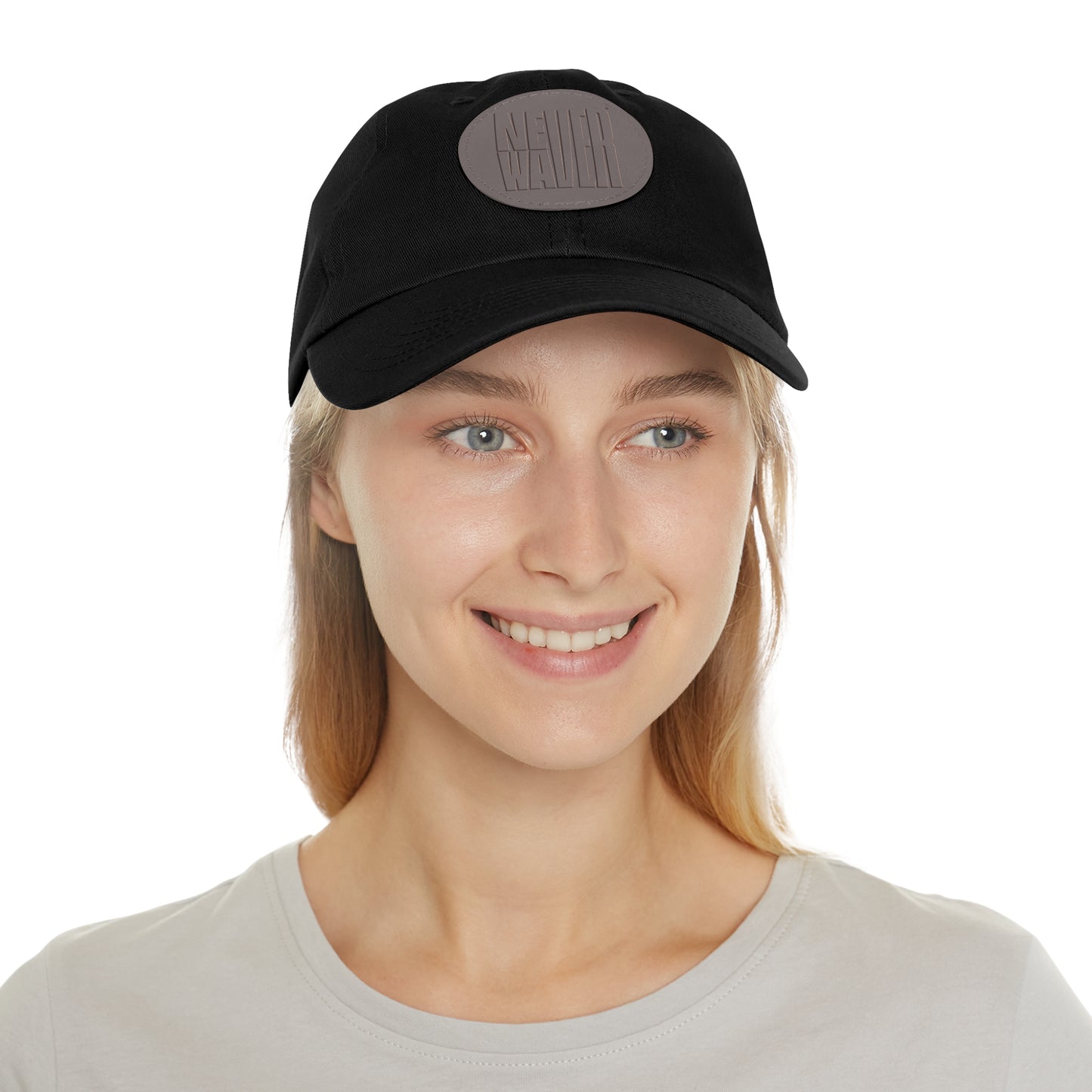 Never Waver Dad Hat with Leather Patch (Round)