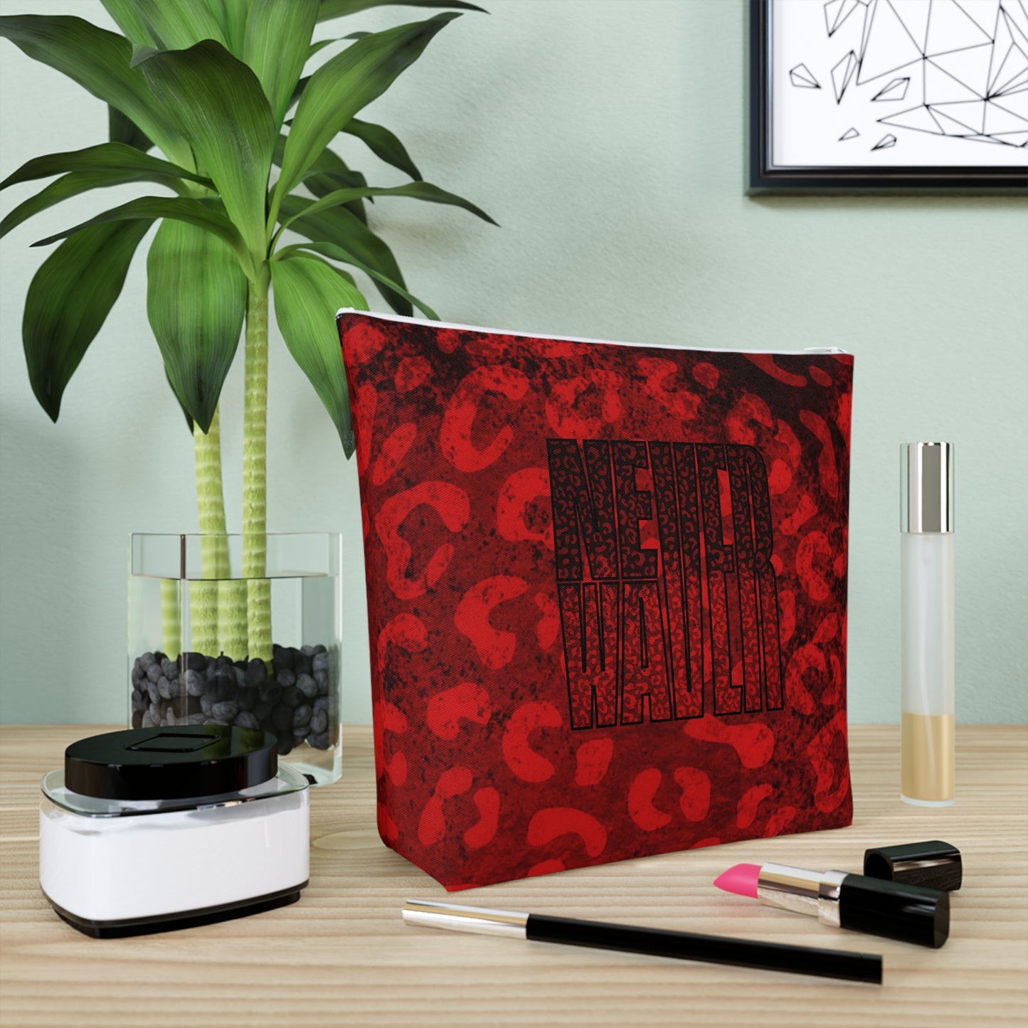 Never Waver Red Leopard Cotton Cosmetic Bag