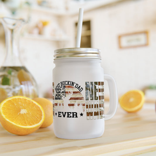 Never Waver Best Buckin' Dad Ever Patriotic Mason Jar with Straw - Ideal Gift for Dads