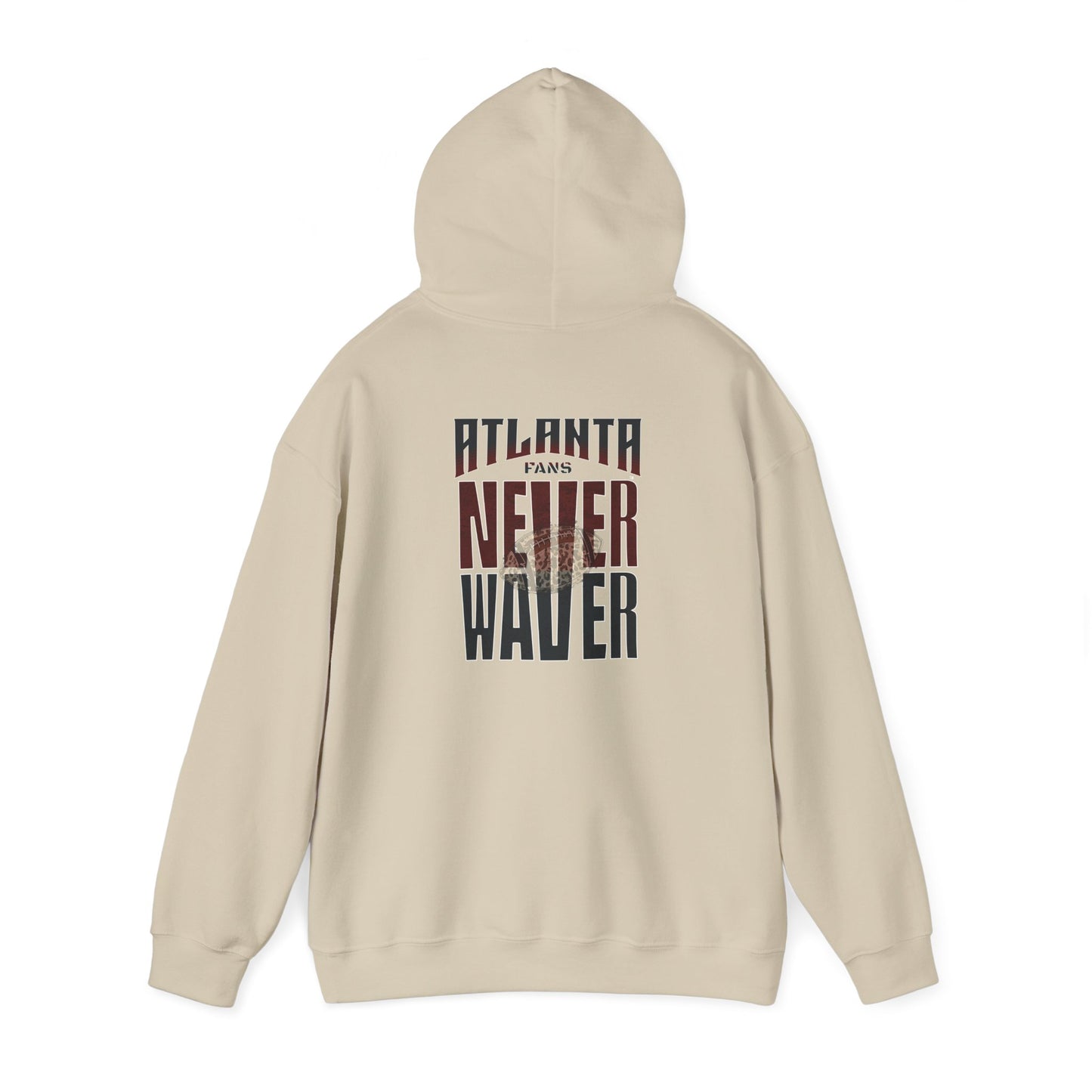 Unisex Heavy Blend™ Hoodie - 'Never Waver' Atlanta Fans Leopard Football Sweatshirt