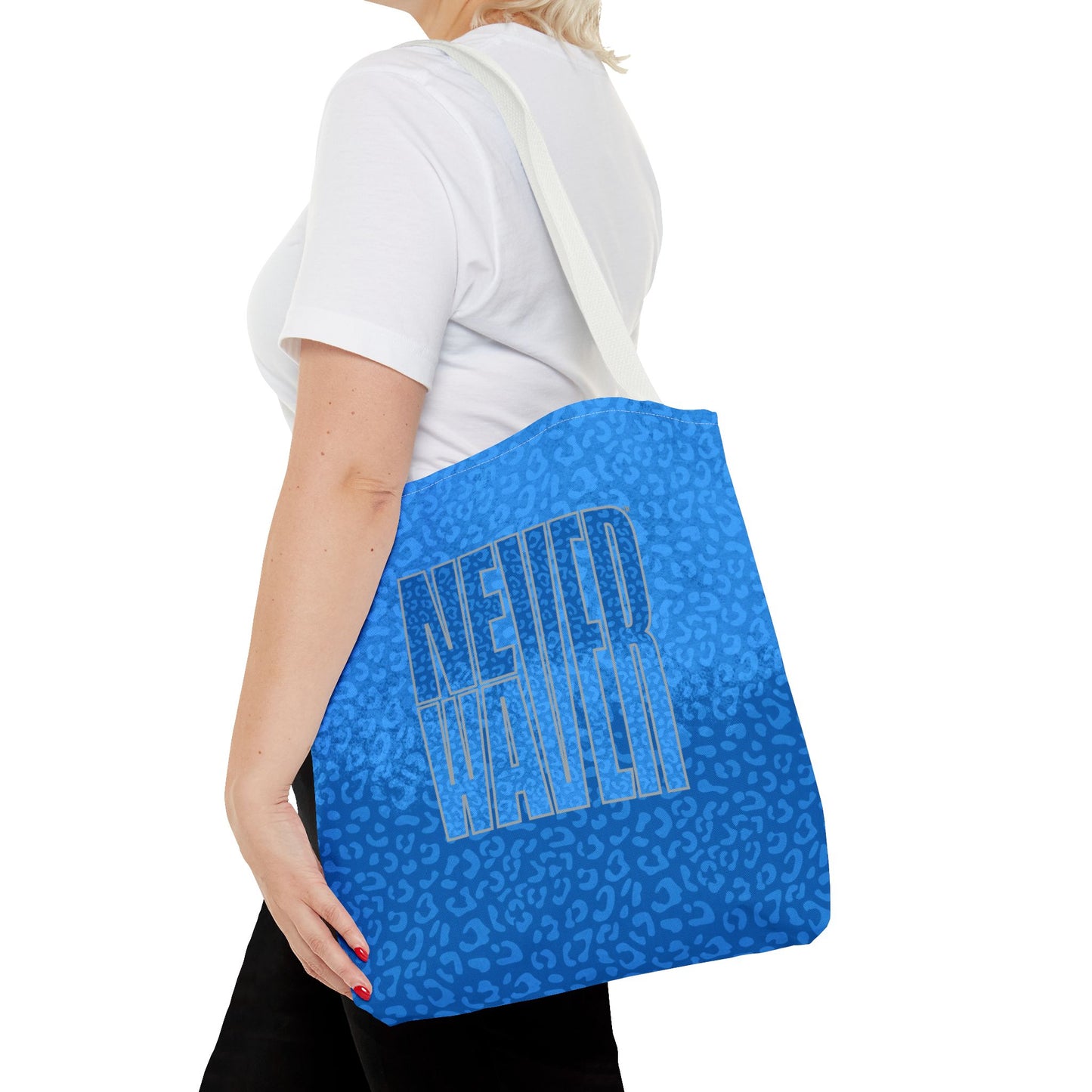 Never Waver Mamma Blue Leopard Tote Bag (AOP)