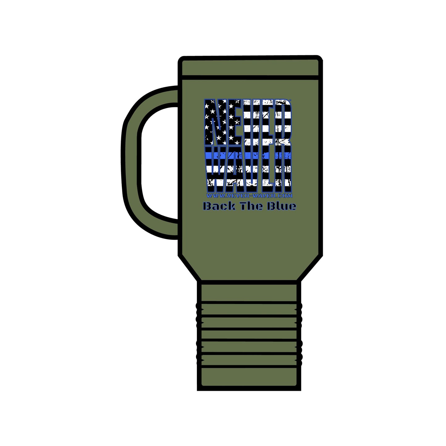 Never Waver Back The Blue  Insulated Travel Mug, 40oz