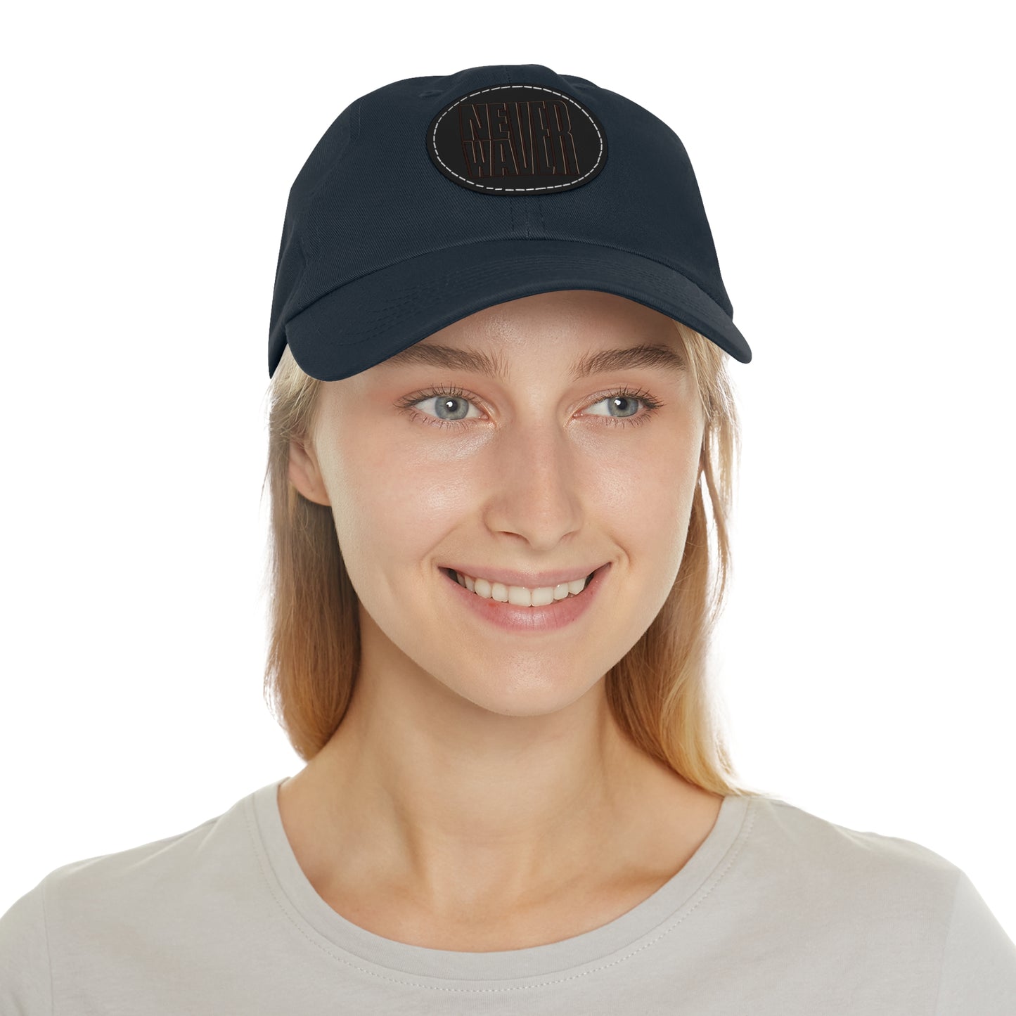 Never Waver Dad Hat with Leather Patch (Round)